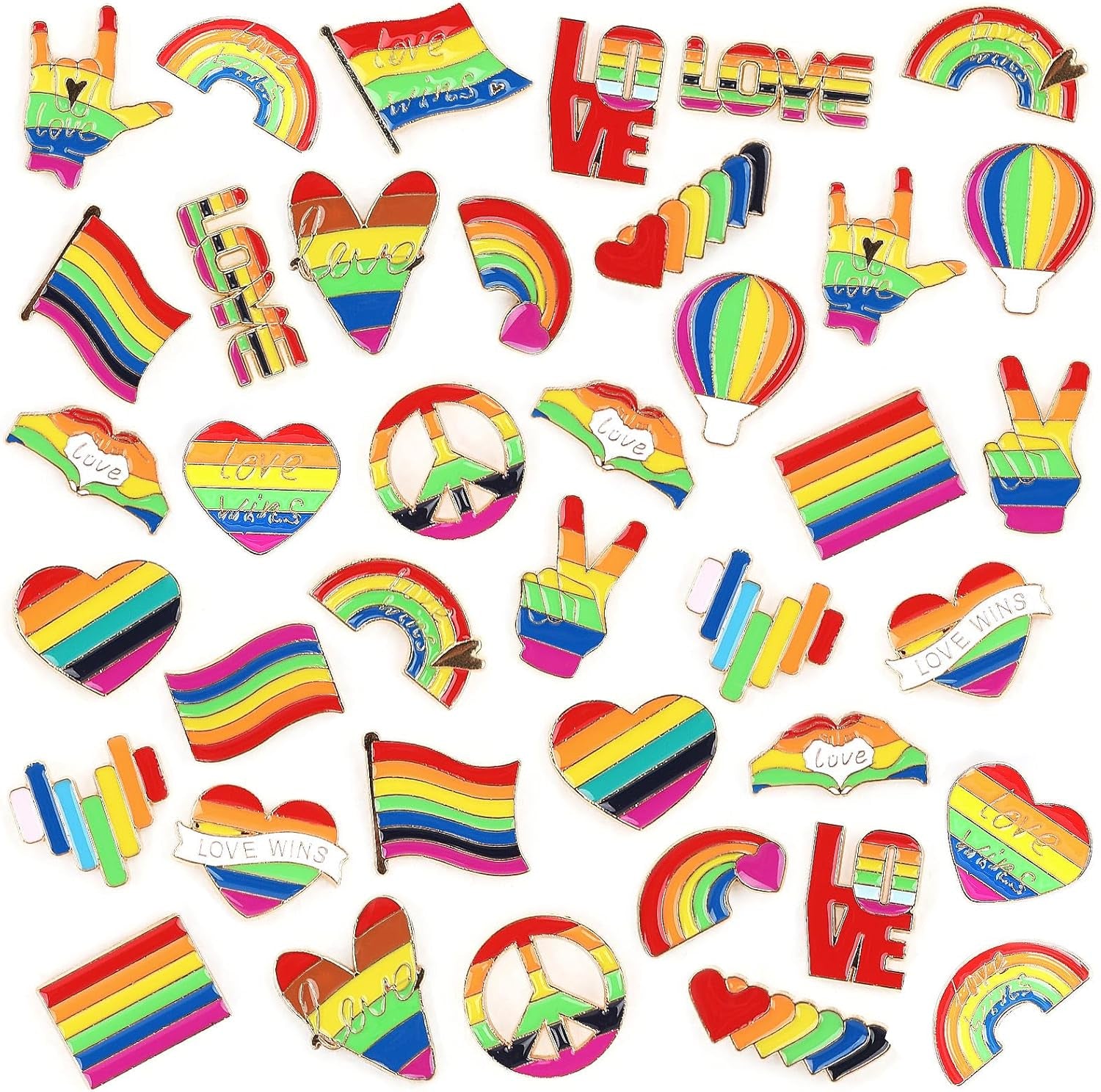 60Pcs Pride Pins, Rainbow Pins Bulk Enamel LGBT Lapel Pins Gay Pride Heart Flag Brooch Pins for Clothes Bags Hats Accessories, 20 Styles