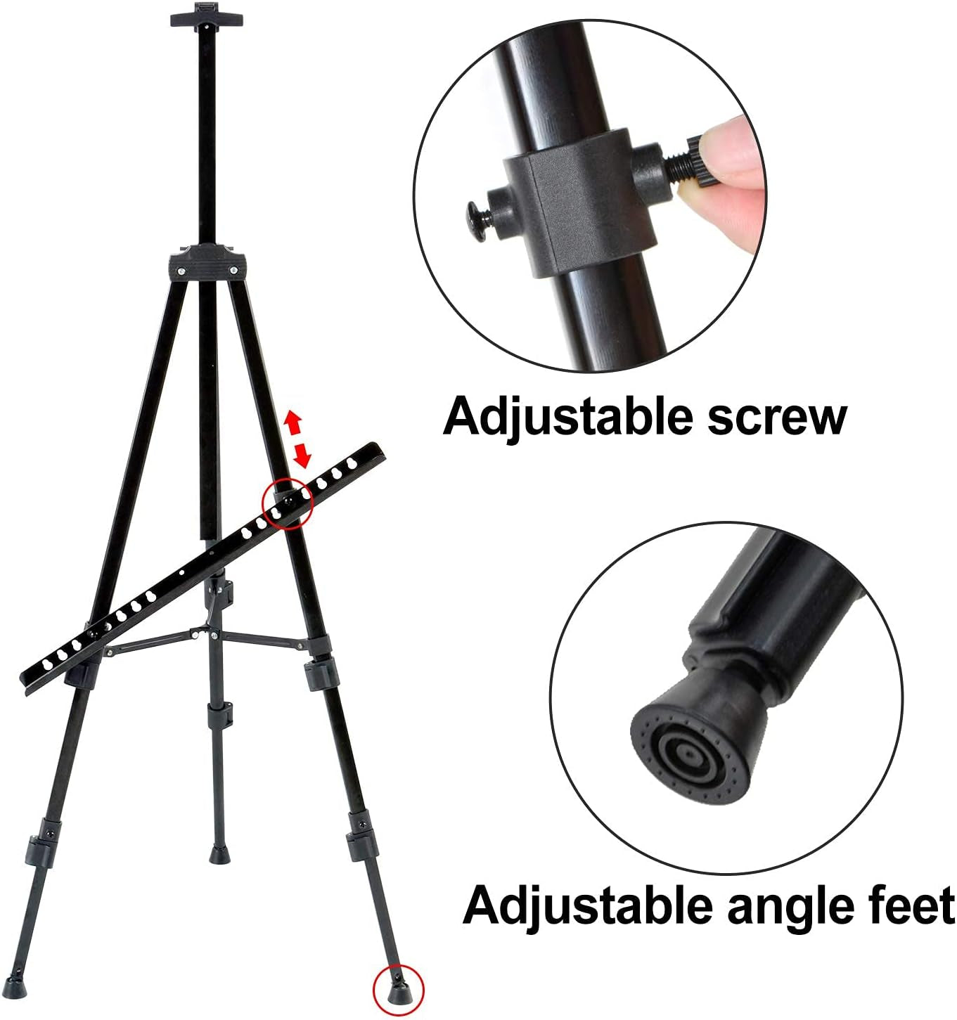 72 Inch Tall Folding Easel Stand for Display, Aluminum Metal Tripod Art Easel Adjustable Height from 22 to 72 - Instant Poster Easels for Painting Canvas - Floor Standing Easel, Black with Bag