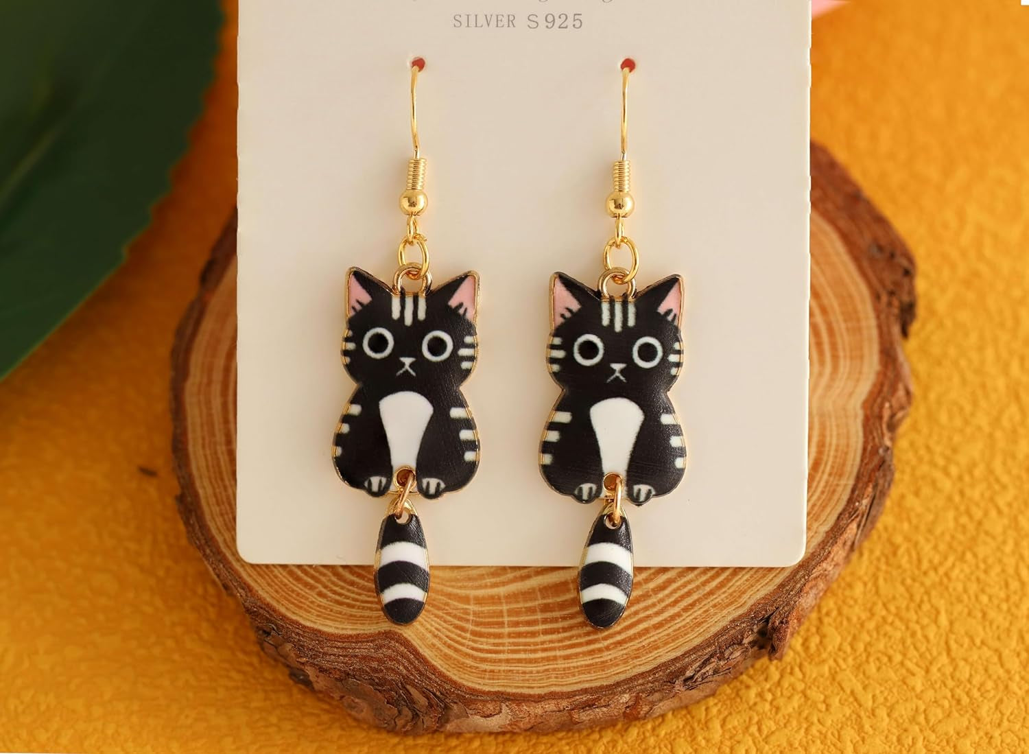 28 Pieces Enamel Cat Charms with Swinging Tails for Jewelry Making and Crafting - Cute Animal Charm for Bracelets Earrings Necklaces Crafts (28Pcs Cat-B)