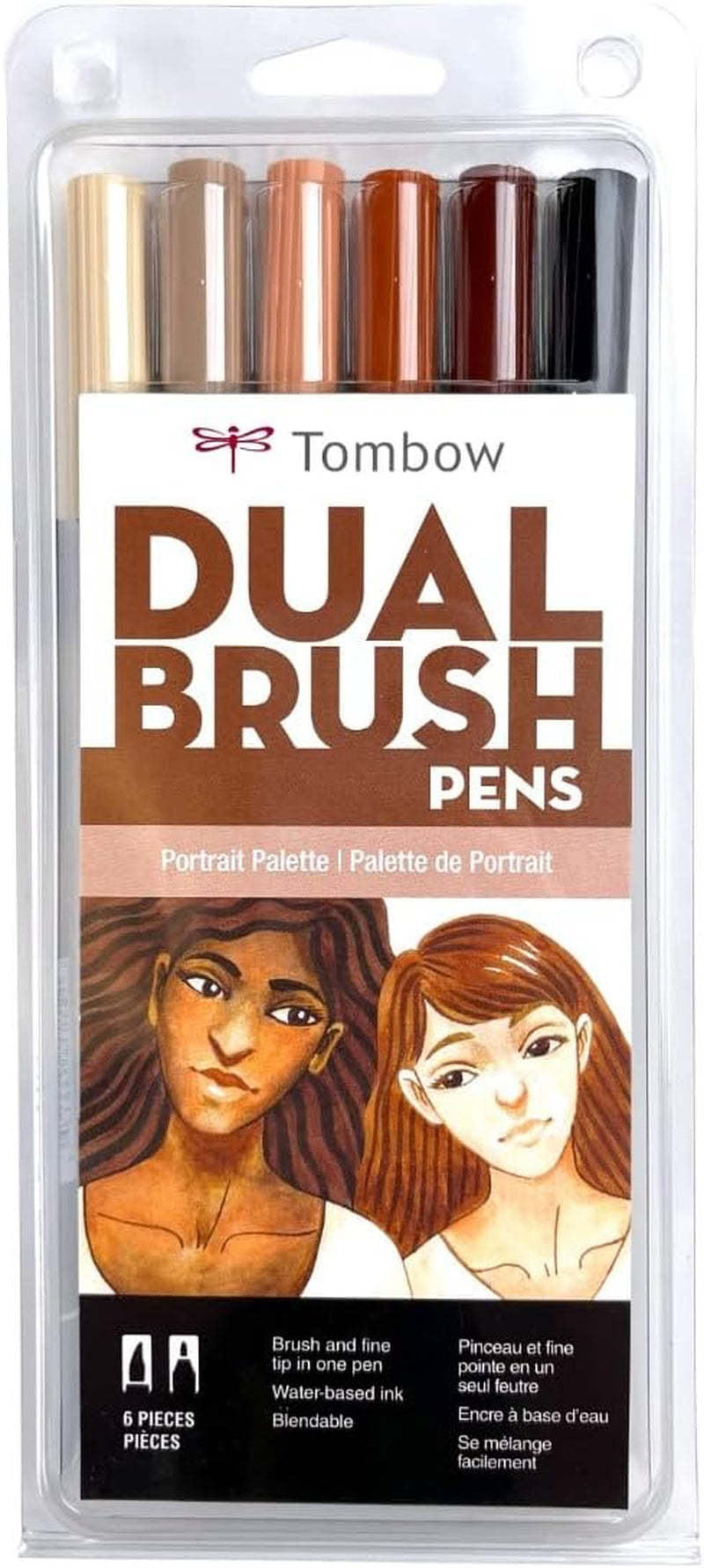 56236 Dual Brush Pen Art Markers, Portrait, 6-Pack. Blendable, Brush and Fine Tip Markers