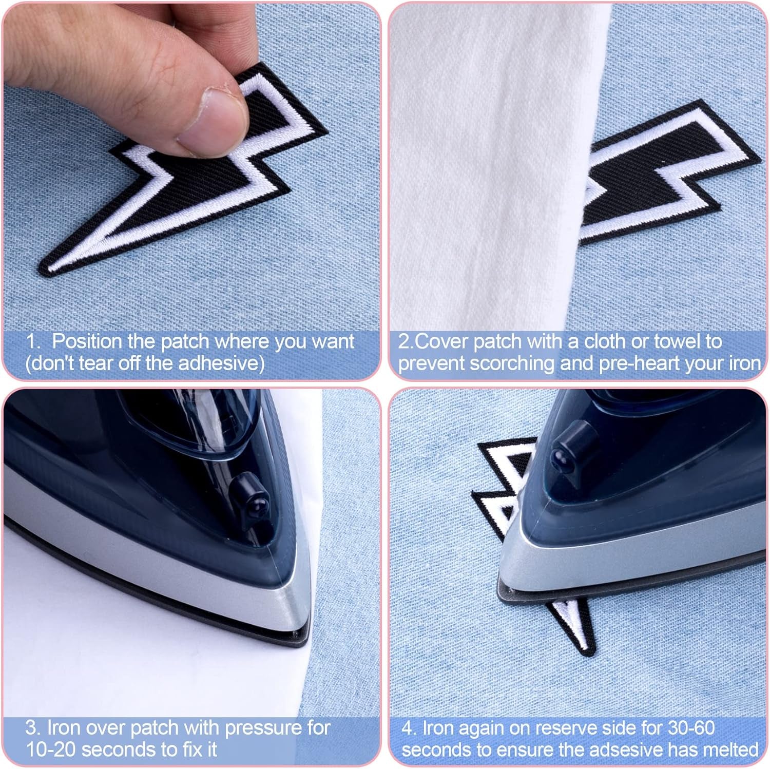 30Pcs Black Lightning Iron-On Patch, Sew-On Flash Embroidered Patches, DIY Appliques Decoration for Shoes, Clothes, Backpacks, Caps, Motorcycle Jackets (2.5X1 Inch)