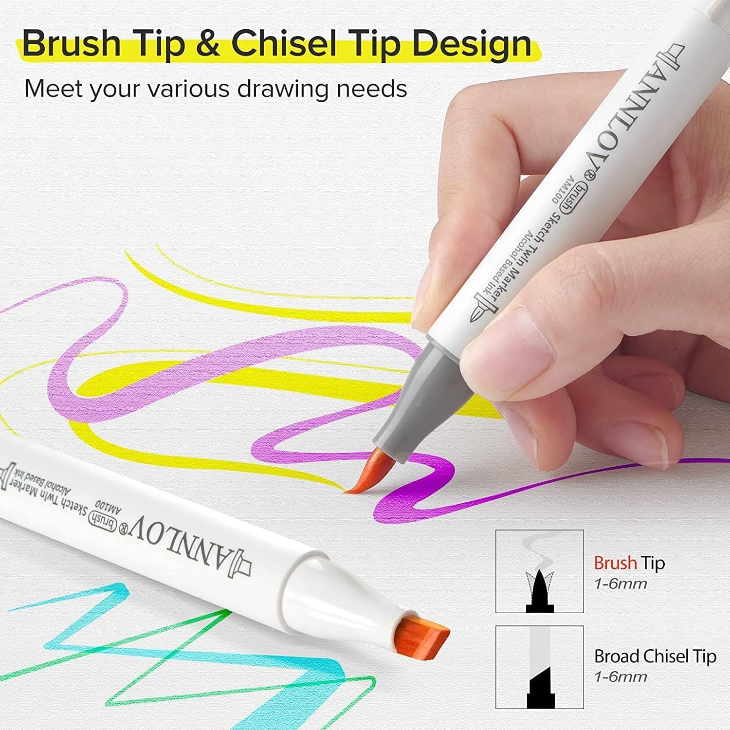 Alcohol Brush Markers,Brush & Chisel Tip Sketch Art Marker for Kids Drawing Artist Sketching,Adult Coloring and Illustration (40)