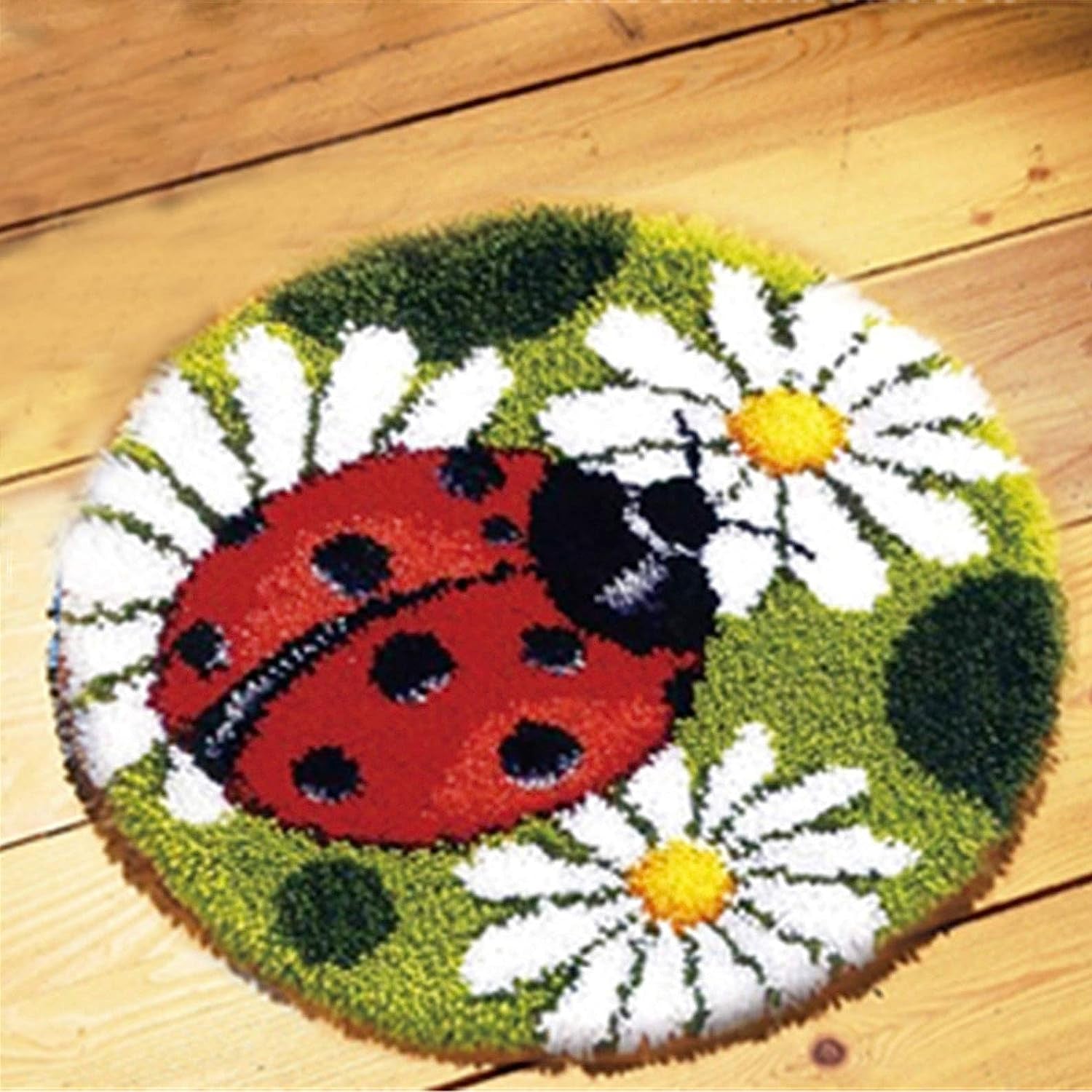 Ladybug Latch Hook Kits Rug Making Kits DIY for Kids/Adults with Printed Canvas Pattern 20&quot; X 20&quot;