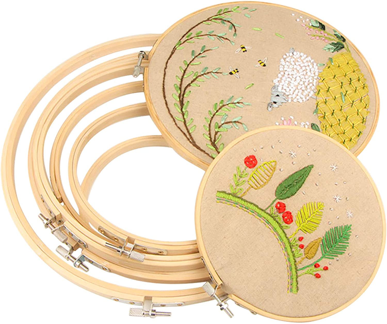 5 Pieces Embroidery Hoops Bamboo Circle Cross Stitch Hoop Ring 5 Inch to 10 Inch for Embroidery and Cross Stitch
