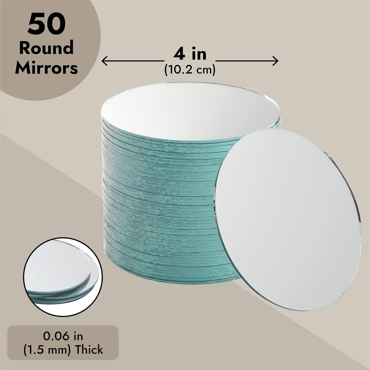 50-Pack of Small round Mirrors for Crafts, 4-Inch Glass Tile Circles for Wall and Table Decor, Mosaics, DIY Home Projects, Decorations, Arts and Crafts Supplies