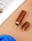 12Pcs Self Threading Needles, 3 Sizes Top Hanging Needles Embroidery Blind Needles Kit with Sandalwood Needle Box Hand Yarn Knitting Stitching Needles for DIY Embroidery Mending Sewing Projects (Gold)
