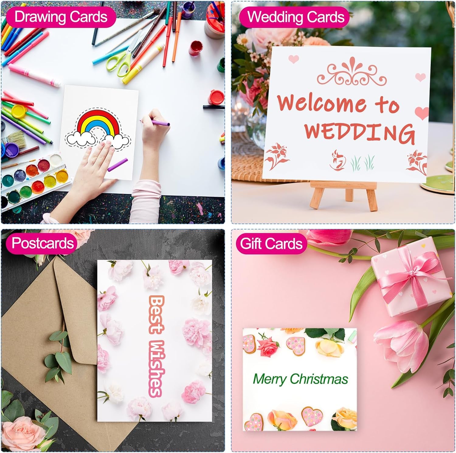 50 Sets Pure Cotton Watercolor Cards 140Lb/300 GSM Postcards with Envelopes for Art Painting Creative Thank Notes, 4X6 Inch
