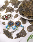 120 Pieces Filigree Connectors Charms Pendants Decoration Supplies Tibetan Metal Filigree Findings Embellishments for DIY Hairpin Necklace Earring Jewelry Making