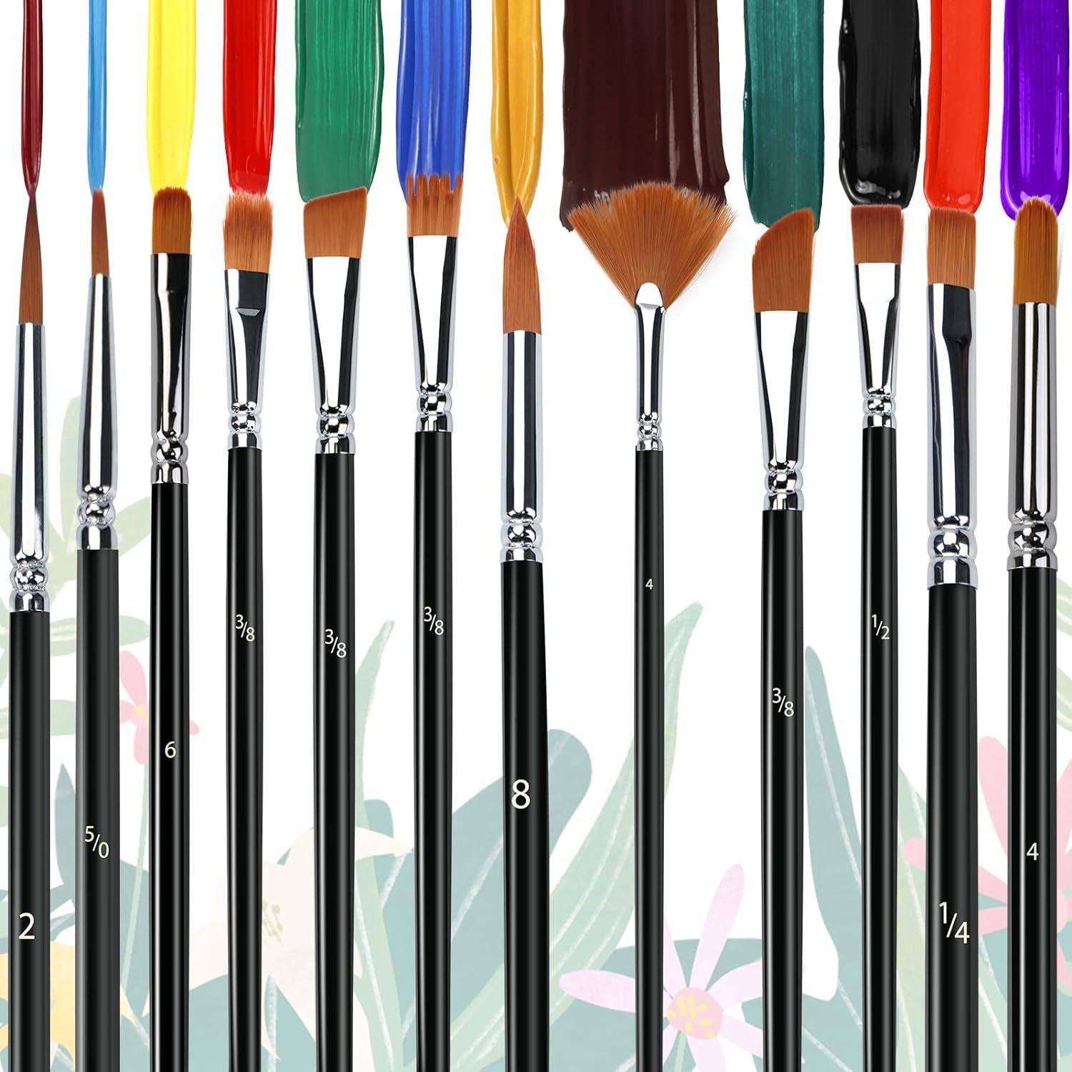 Artist Paint Brushes Set of 12 - Paint Brushes for Acrylic Painting, No Shedding Flat Fan Acrylic Paint Brushes, Face Watercolor Nail Oil Paint Brushes with Aluminum Ferrule &amp; Wooden Handle