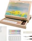 Tabletop Easel Set - Easel for Painting Canvases, Painting Easel Kits for Kids and Adults with Wood Canvas Stand, 12 Colors Acrylic Paints, 2 Brushes, Plastic Palette and Palette Knives