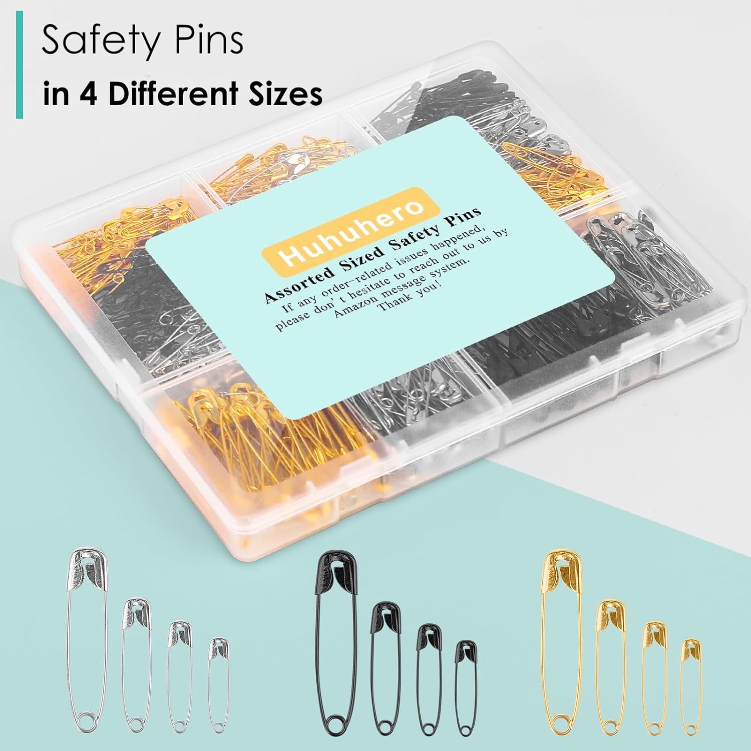 Safety Pins, 630-Pack Assorted Safety Pins for Clothes Pins, 4 Different Sizes Safety Pin Heavy Duty, Small Large Pins for Clothing, Sewing, Halloween Costume, Arts and Crafts Supplies