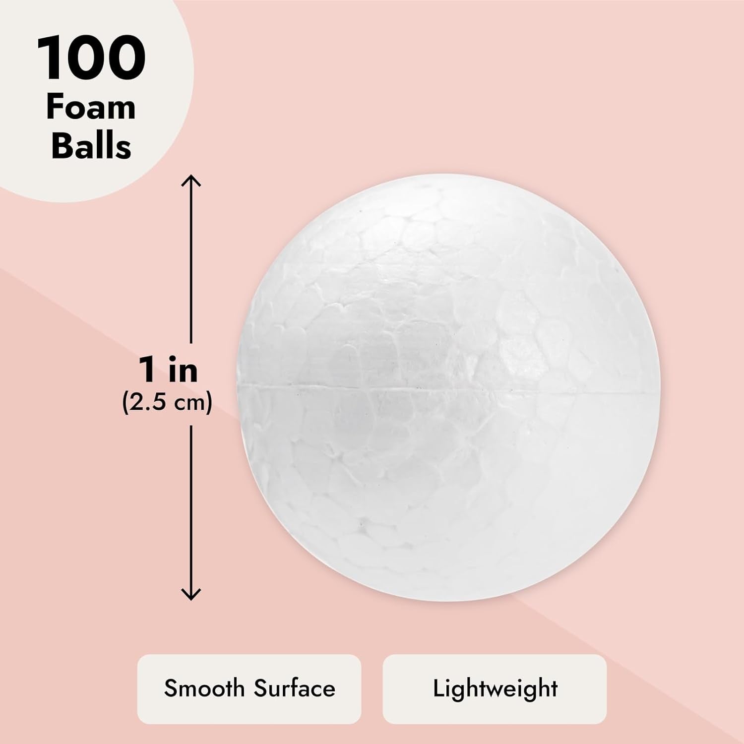 100 Pack 1 Inch Mini Foam Balls for Crafts, Smooth Polystyrene Spheres for DIY Decorations, Home Party, Classroom Spheres