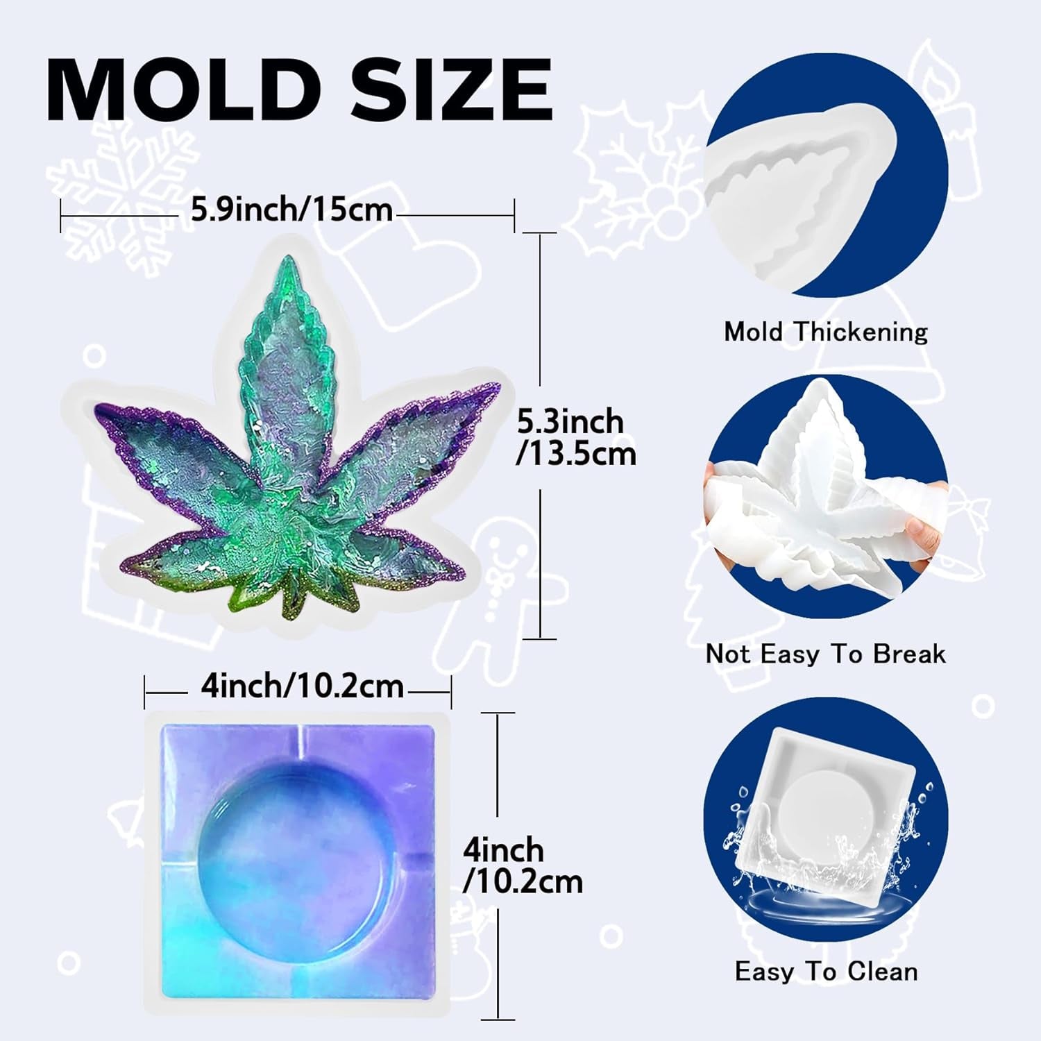 Ashtray Mold for Resin Kit Resin Mold Leaf and Square Ashtray Silicone Molds with Epoxy Resin Pigments and Tools Included 87 Pcs for Resin Casting Beginners Adults DIY Crafts Making Bundle