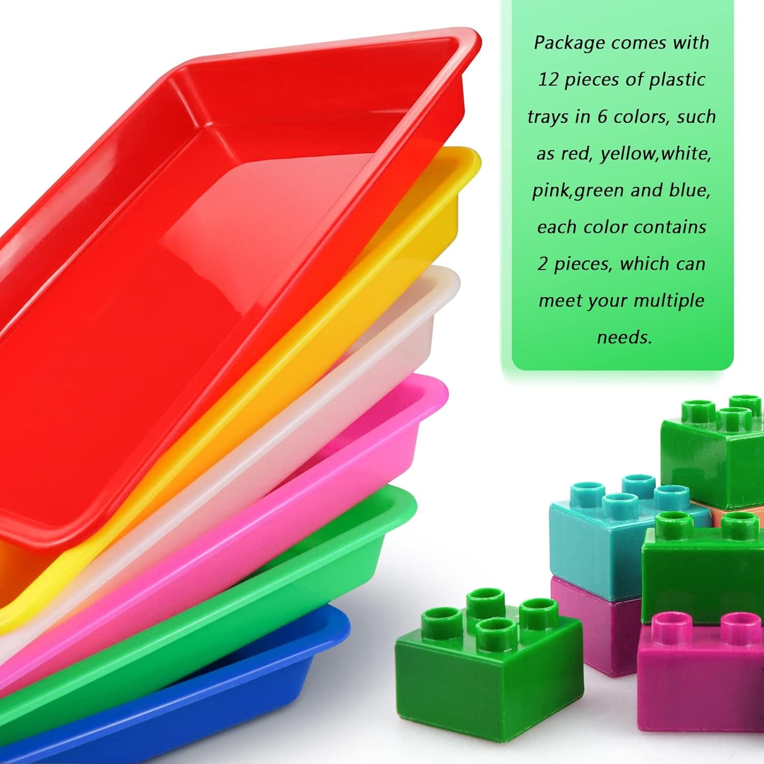 12 Pack Plastic Art Trays, 6 Colors Activity Crafts Tray Serving Tray Organizer Tray for Kids School Classroom DIY Projects, Painting, Jewelry, Beads, Home Organizing Supply