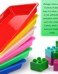 12 Pack Plastic Art Trays, 6 Colors Activity Crafts Tray Serving Tray Organizer Tray for Kids School Classroom DIY Projects, Painting, Jewelry, Beads, Home Organizing Supply