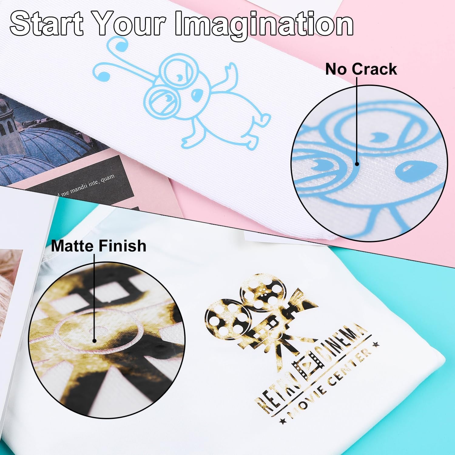 HTV Vinyl Bundle Heat Transfer Vinyl : 55 Pack 12" X 10" PU Iron on Vinyl for T-Shirts, 45 Assorted Colors Heat Transfer Vinyl