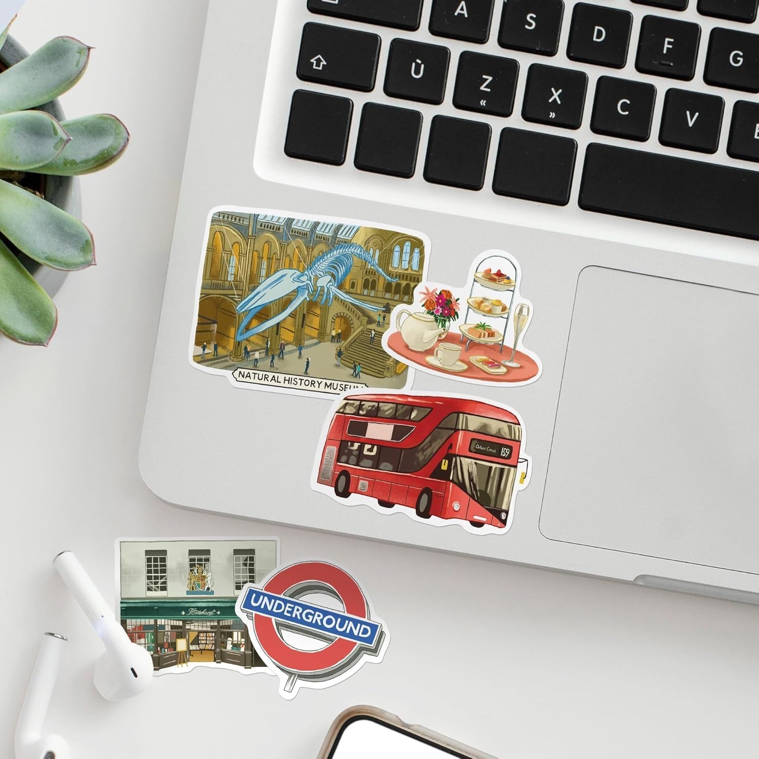 Bustling London Travel Stickers (28Pcs) - Gouache Style, English-Themed Vacation Decals for Journals, Scrapbooks, Luggage, Water Bottle