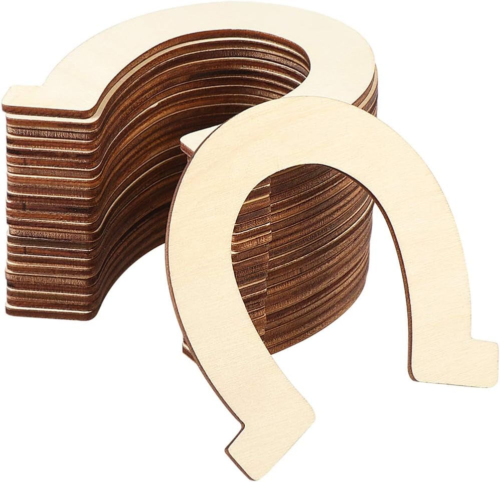 Horseshoe Wood Cutout 24Pcs Horseshoe Shape Wood Slices Unfinished Wood Chips Handicrafts Home Decorative Wooden Cutouts DIY Crafts Home Decoration Craft Projects