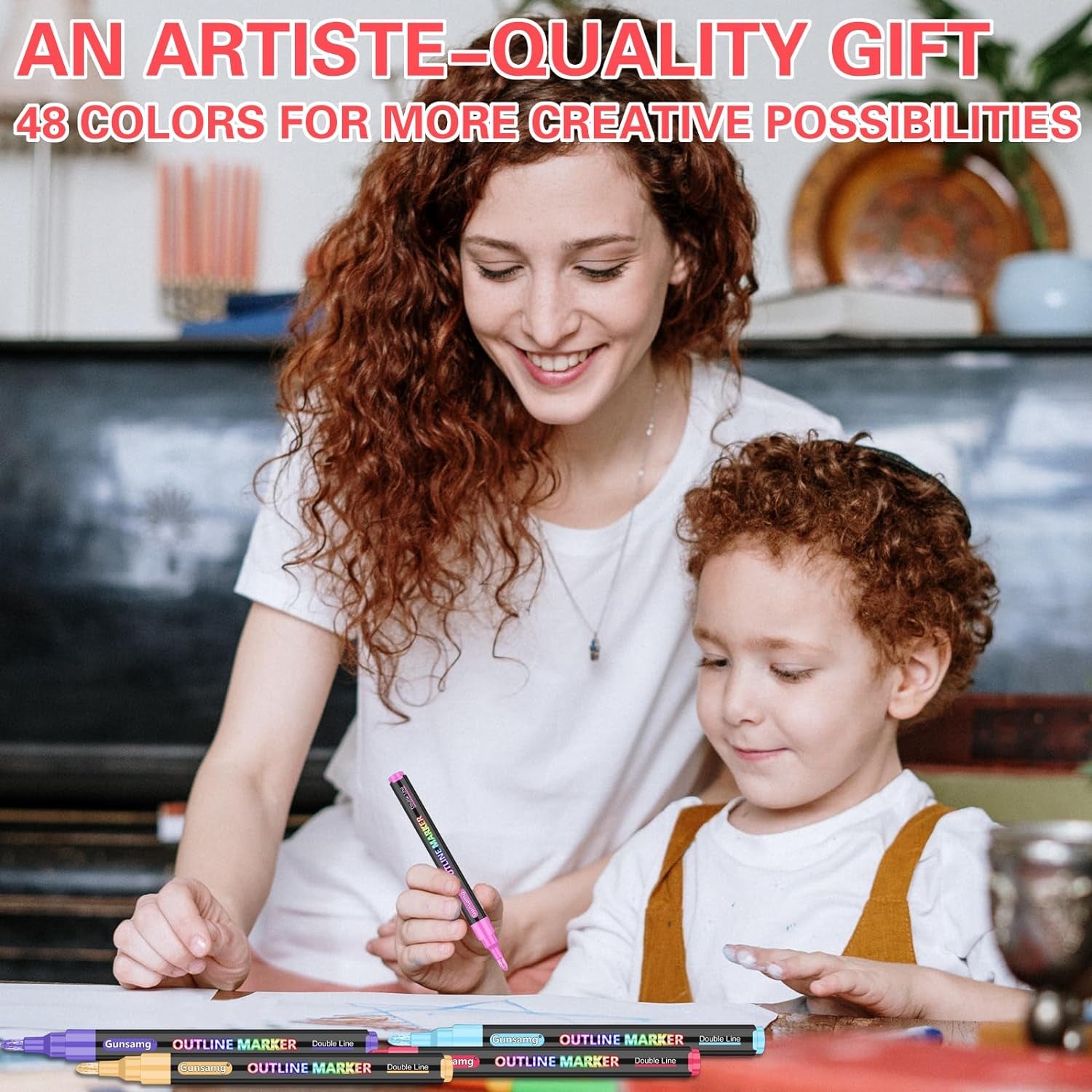 48 Outline Markers for Teen Girl Gifts Trendy Stuff, Glitter Markers Metallic Markers for Doodle Writing,Crafts for Girls 8-12