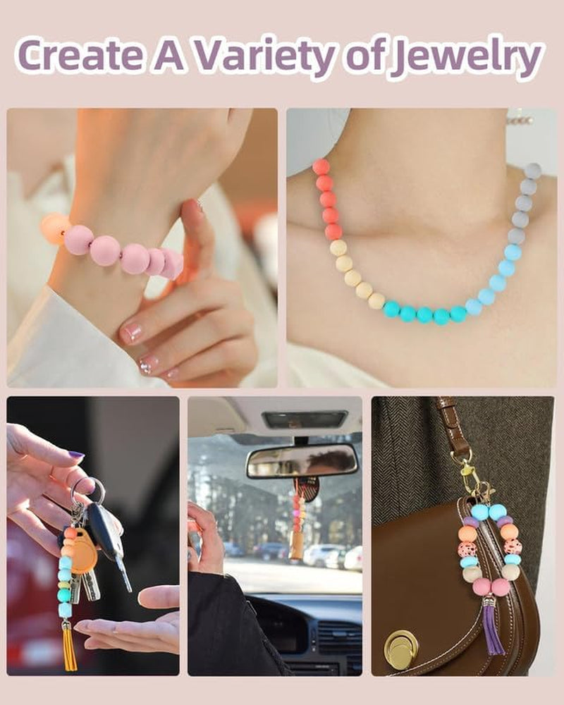 248Pcs Silicone Beads for Keychain Making Kit, 15Mm Silicone Beads Bulk, Multiple Styles & Colorful Rubber Beads for Keychains Making DIY Necklace Bracelet Jewelry Crafts