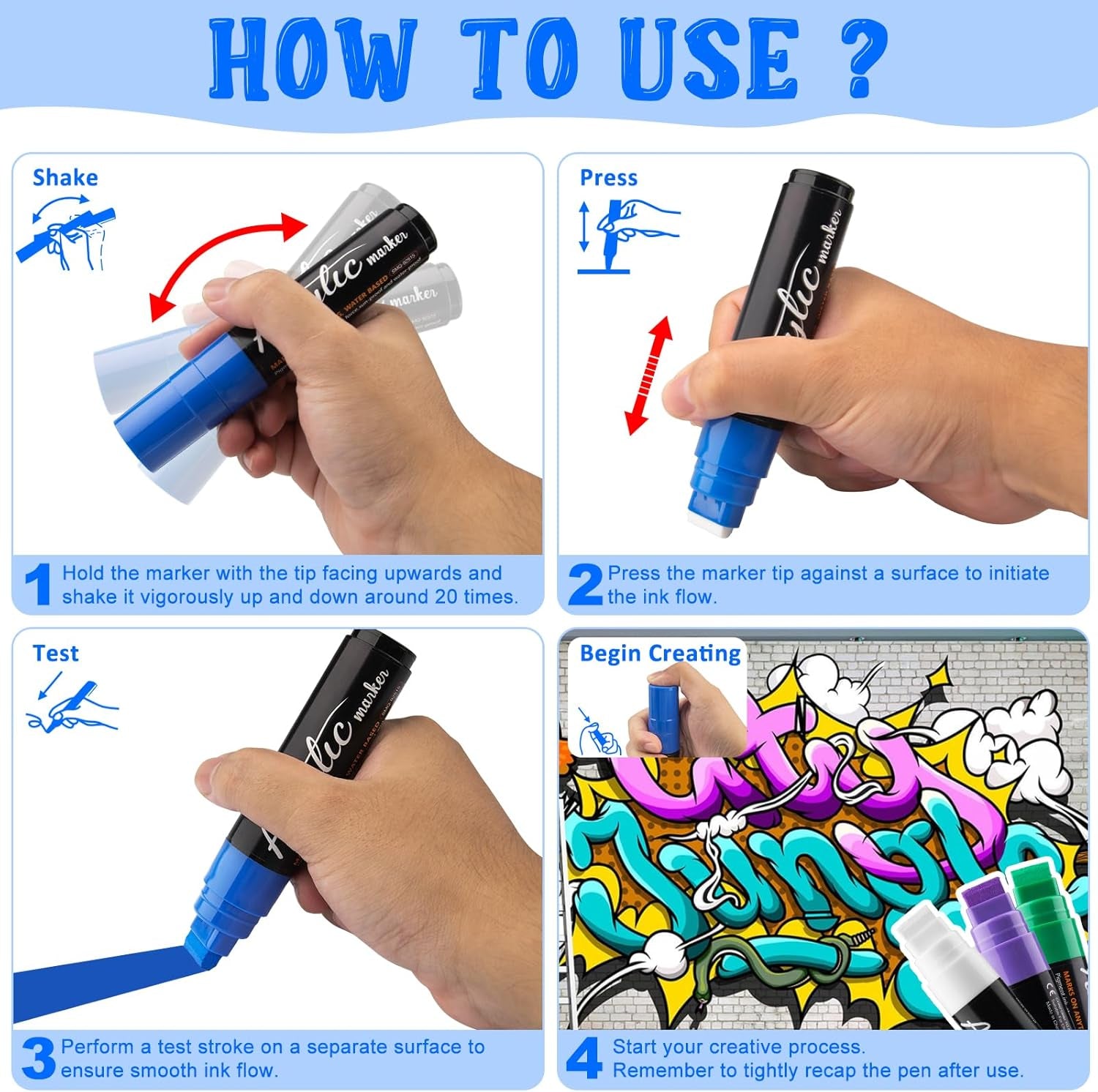 Acrylic Paint Markers - 10 Jumbo Colored Markers, 15Mm Jumbo Felt Tip, Waterproof and Permanent Ink Acrylic Paint Marker Pens for Rock Painting, Stone, Ceramic, Glass, Wood, Canvas, Outdoor Paintings