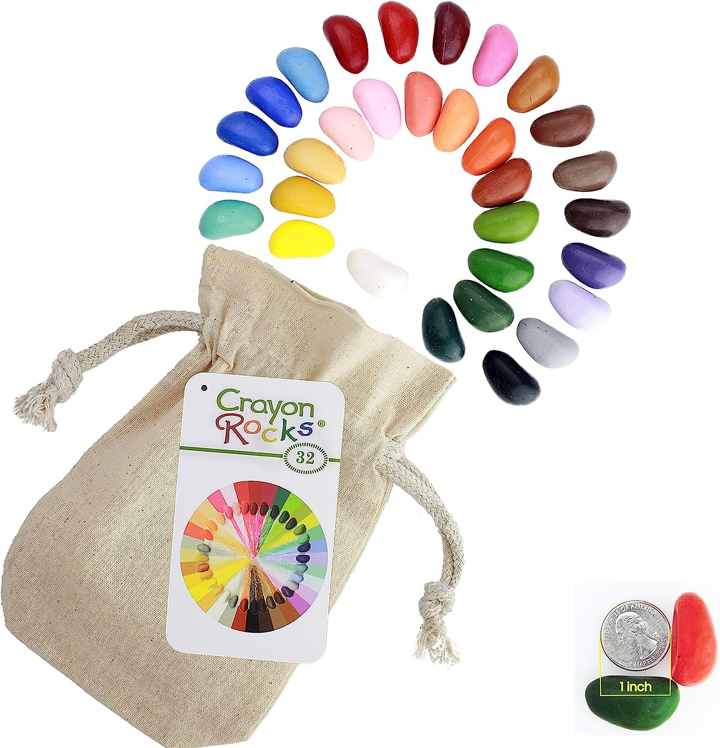 , Crayons in a Rock Shape, 32 Count, Tripod Grip Made for Handwriting Development in Kids and Toddlers, Fun & Educational, Creative Activity, Comes in a Muslin Bag - 32 Colors