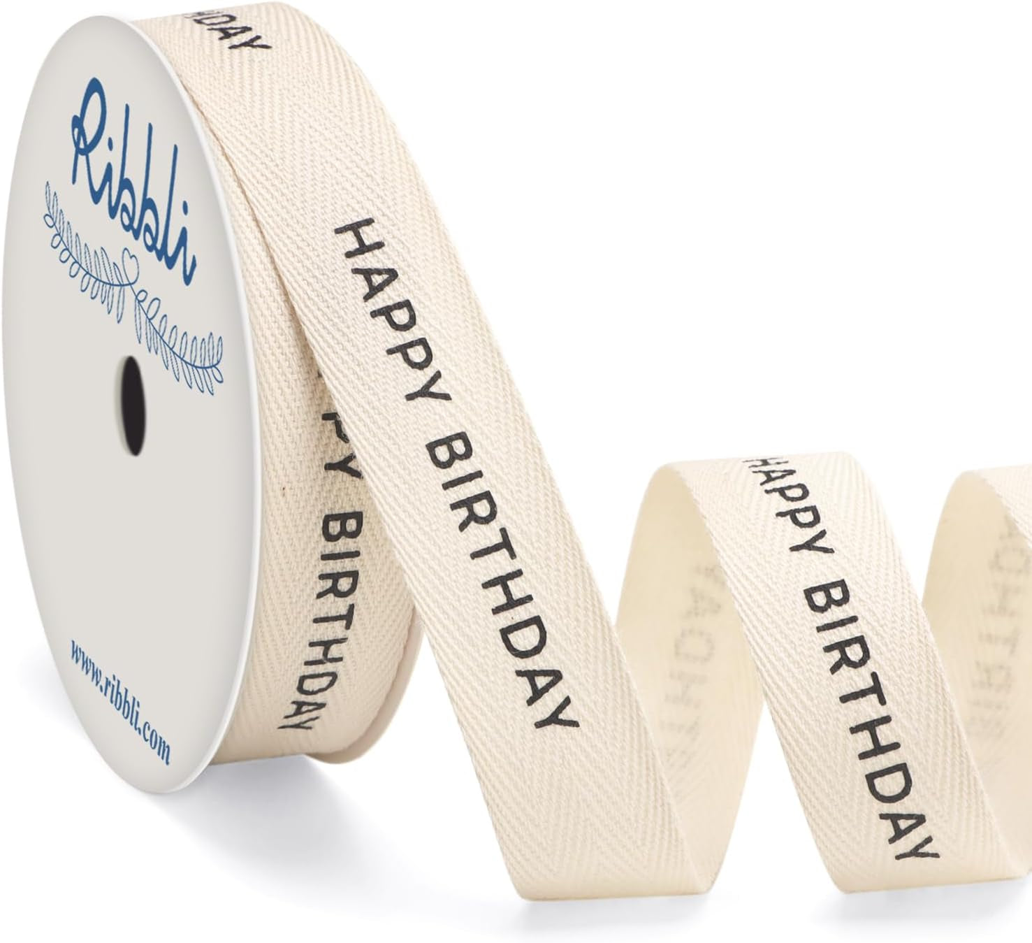 Birthday Cotton Ribbon Natural Twill Tape Cotton with Black Happy Birthday Farmhouse Ribbon Use for Gift Wrapping Baking Crafts Home Decor-3/8 Inch X 10 Yard