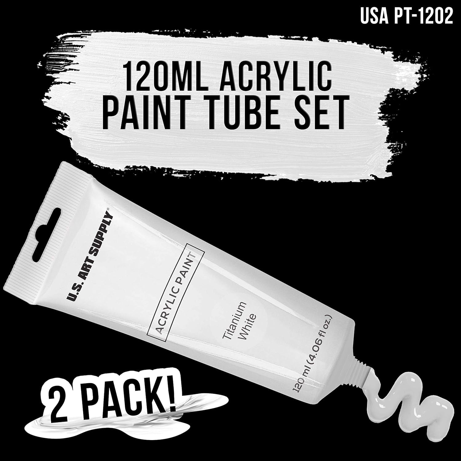 Artists Acrylic Color Paint, Titanium White, 2 Extra-Large 120Ml Tubes - Professional Grade, Excellent Tinting Strength, Mixable - Portrait Painting, Canvas, Wood - Student, Beginner