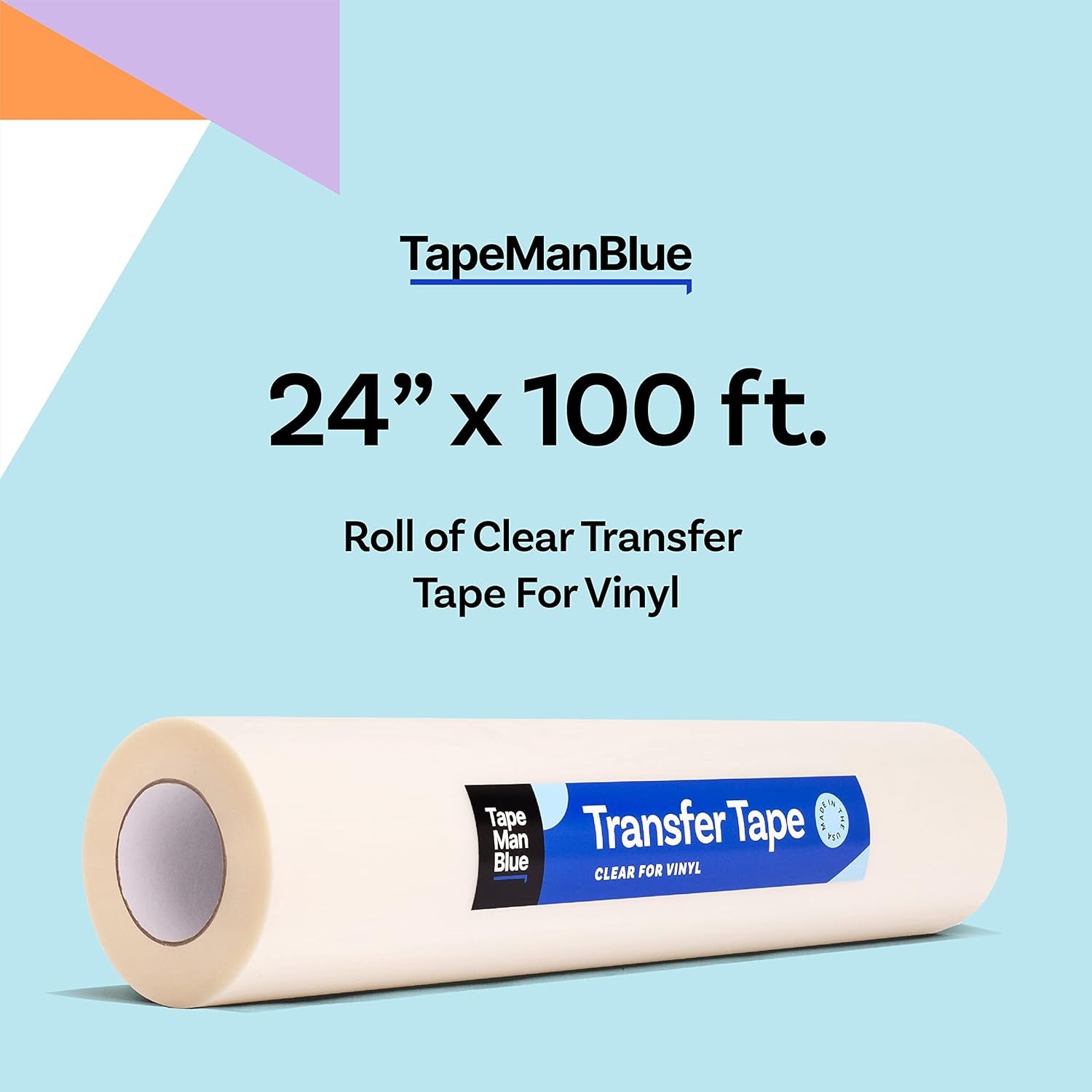 Transfer Tape for Vinyl, 24 Inch X 100 Feet, Clear Film with Medium-High Tack Adhesive. American-Made Application Tape for Vinyl Graphics