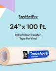 Transfer Tape for Vinyl, 24 Inch X 100 Feet, Clear Film with Medium-High Tack Adhesive. American-Made Application Tape for Vinyl Graphics