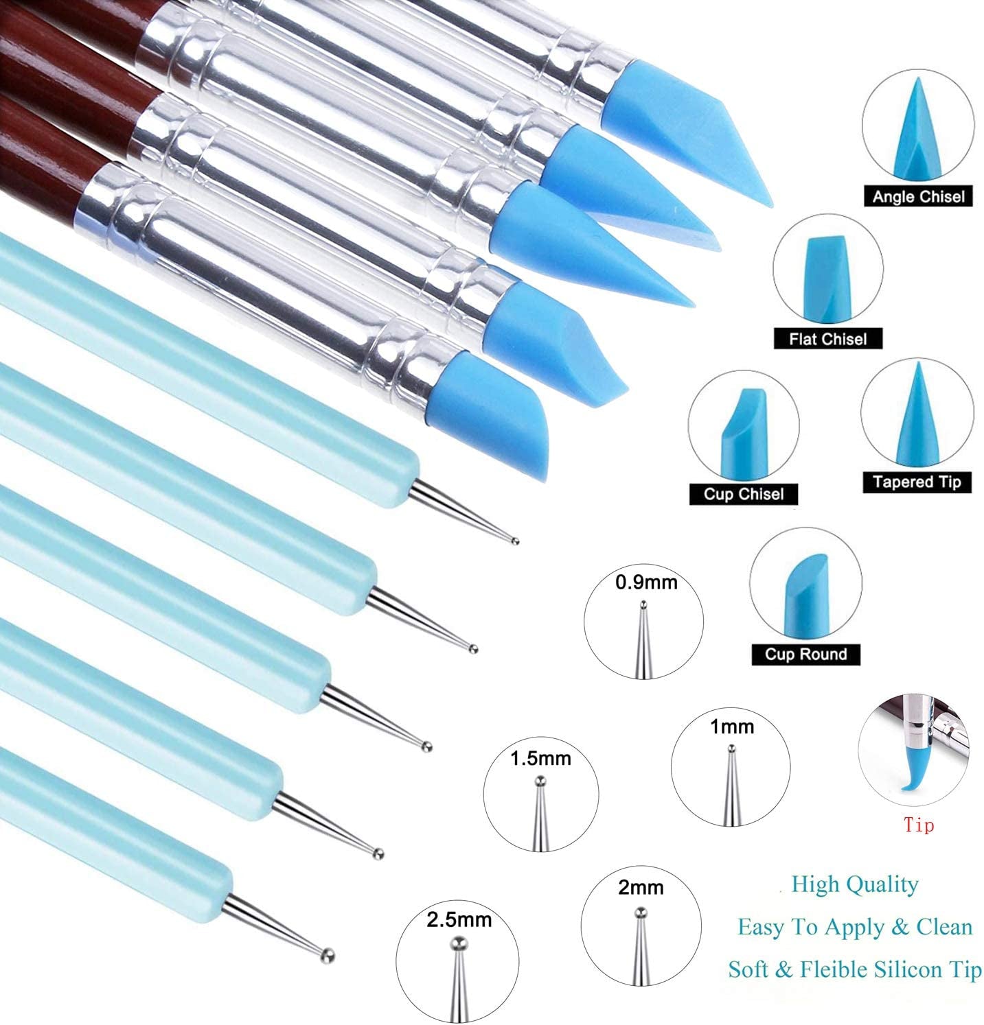 Silicone Clay Sculpting Tool - 10Pcs Modeling Dotting Tool for Pottery Craft, Rock, Nail, Blending, Drawing