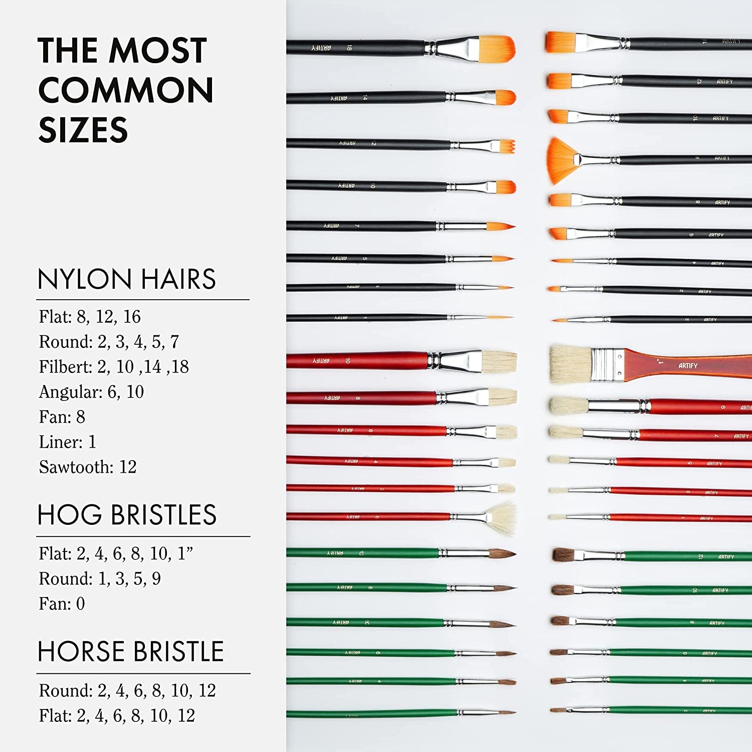 ARTIFY 41 Pieces Long Handle Paint Brushes, Expert Series, Hog Bristle, Horse Hair and Nylon Hairs Art Set Includes a Carrying Canvas Roll, for Acrylic, Oil, Watercolor and Gouache