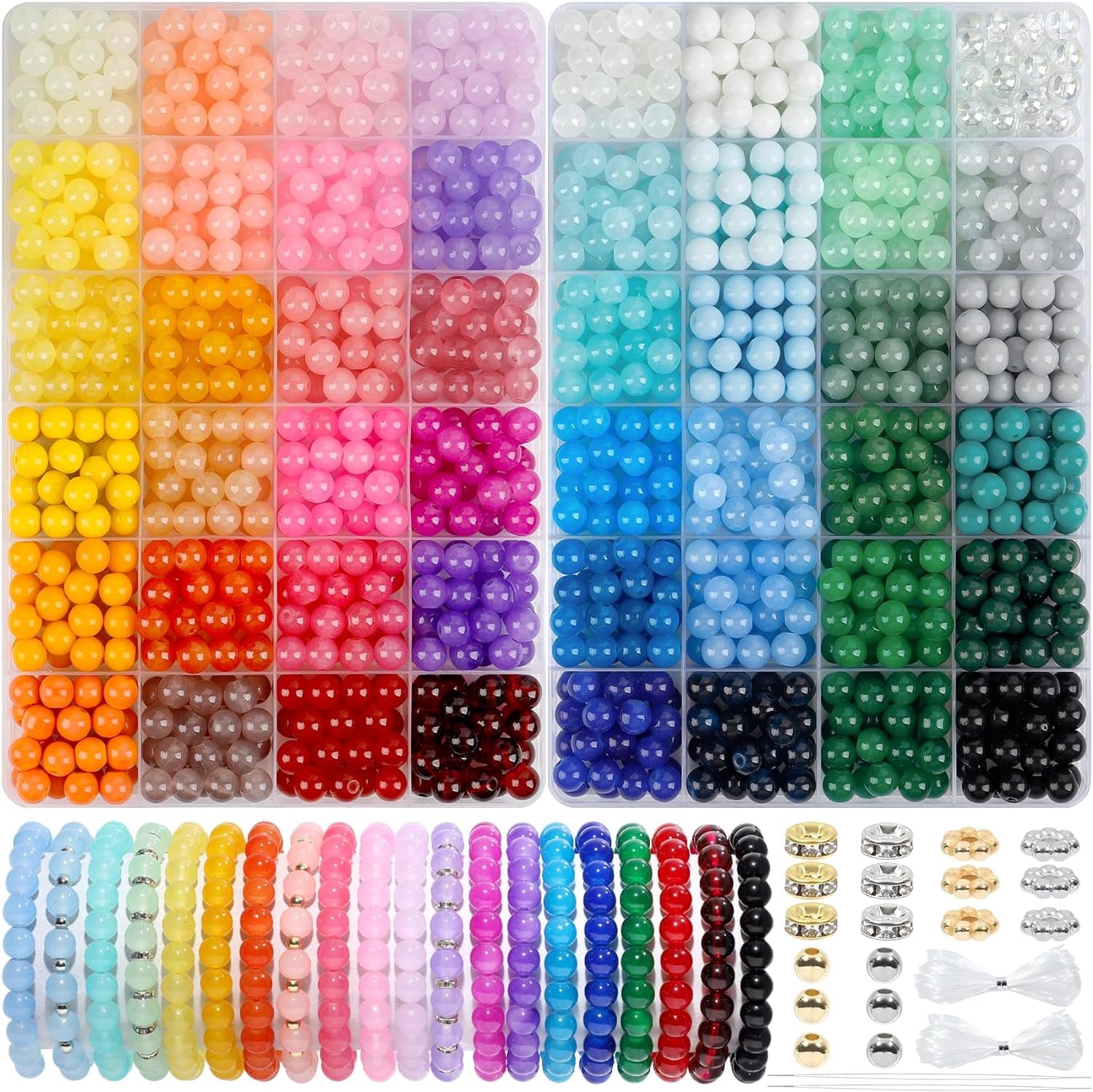 1600 Pcs Glass Beads for Bracelets, 48 Colors Crystal Beads for Jewelry Making 8Mm round Friendship Bracelet Beads for DIY Crafts Holiday Gifts, SKU-037-1