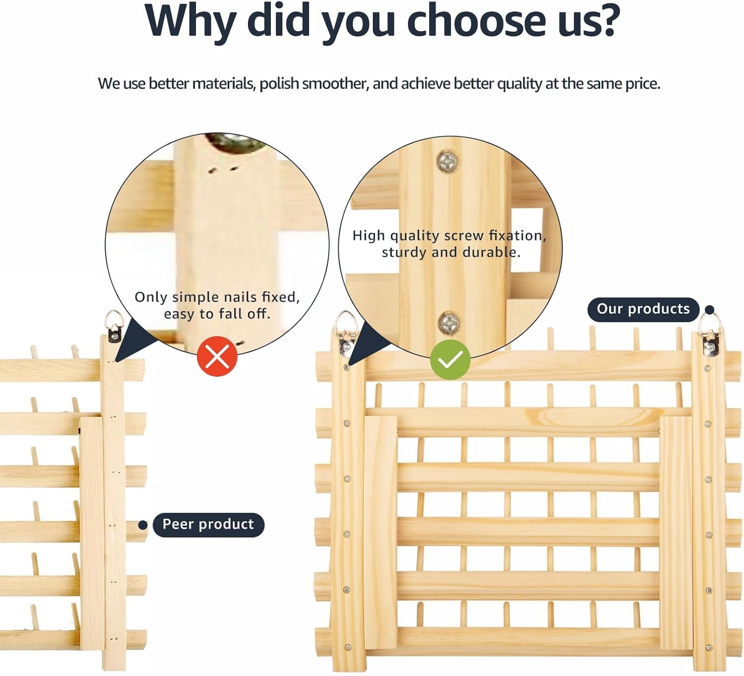 Nian Feng Braiding Hair Rack Stand for Hair Stylist, 2Pack Wooden Thread Holders for Spools of Thread, Spools Holder for Sewing Machine, Thread Racks for Spools of Thread, Sewing Organizer & Storage.