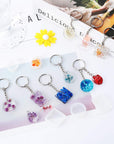 Silicone Resin Keychain Mold Set, Jewelry Pendant Casting Mold DIY Epoxy Keychain Mold with Keychain Rings, Dried Flower and round Sequins for DIY Craft Making Supplies, 67 Pieces