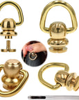 4Pcs Brass Ball Studs Rivets D Ring for Leather Crossbody Purse Craft