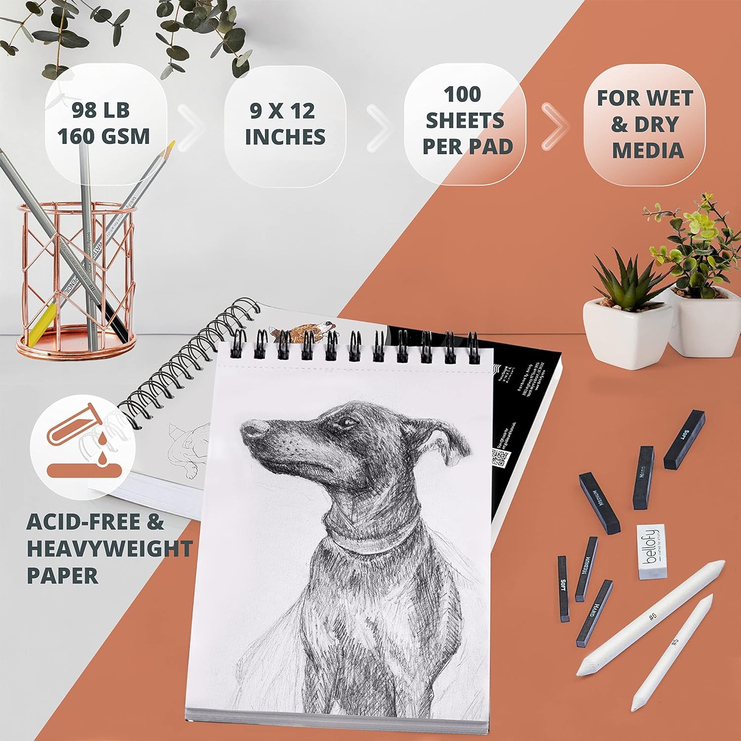 Multimedia Sketchbook 100 Sheets | Mixed Media Paper for Drawing & Painting | Drawing Paper for Artists, Beginners & Kids | Sketchbook Mixed Media for Acrylic, Watercolor, Graphite & More