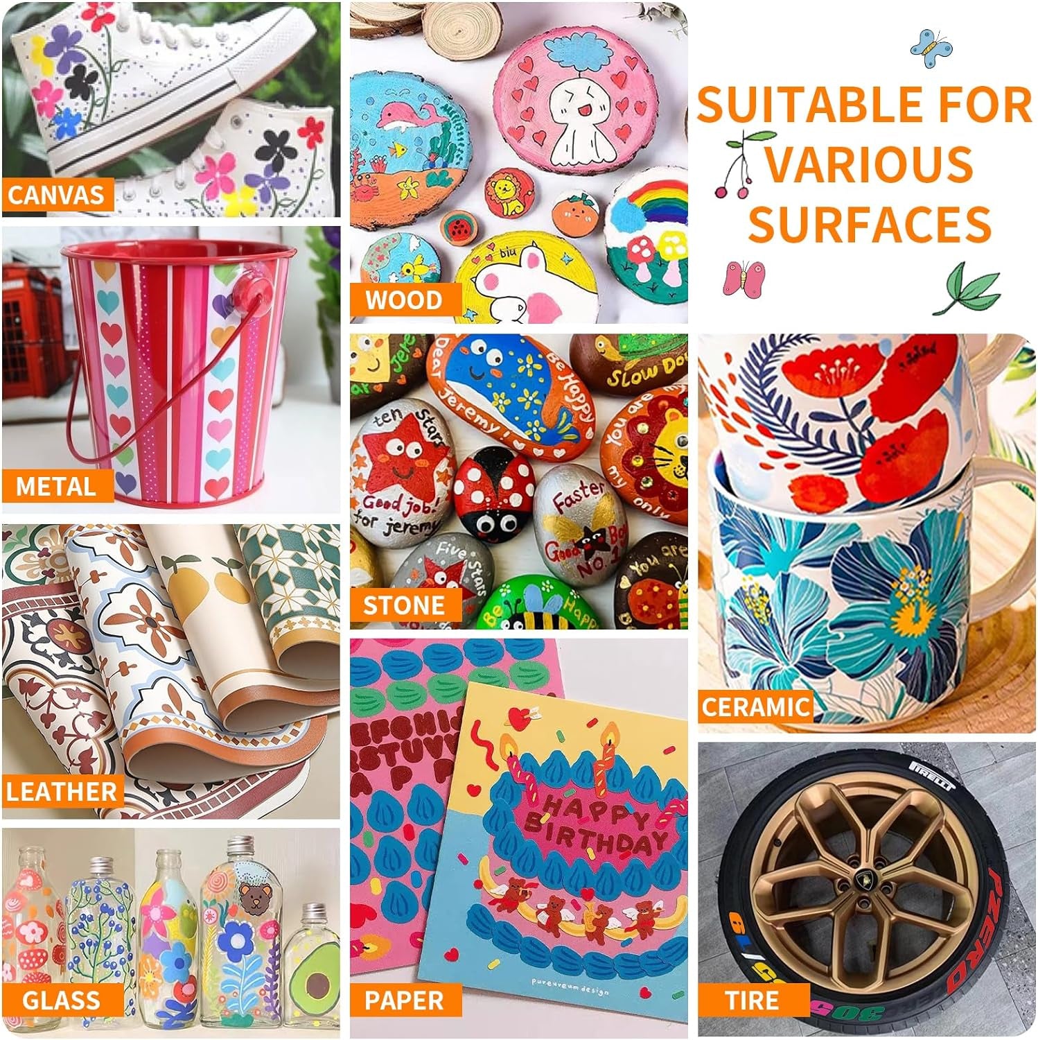 Oil-Based Paint Pens, 12 Colors Permanent Paint Markers Medium Tip Never Fade Quick Drying and Waterproof Marker Set for Metal, Wood, Fabric, Tire, Stone, Canvas, Mugs, Glass, DIY Craft