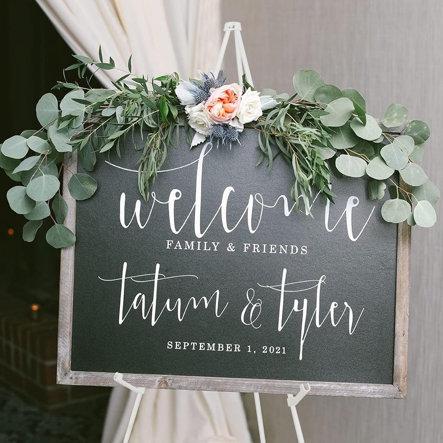 Easel Stand for Wedding Sign Poster 63'' Instant Display Easel for Floor Adjustable Metal Art Easel White