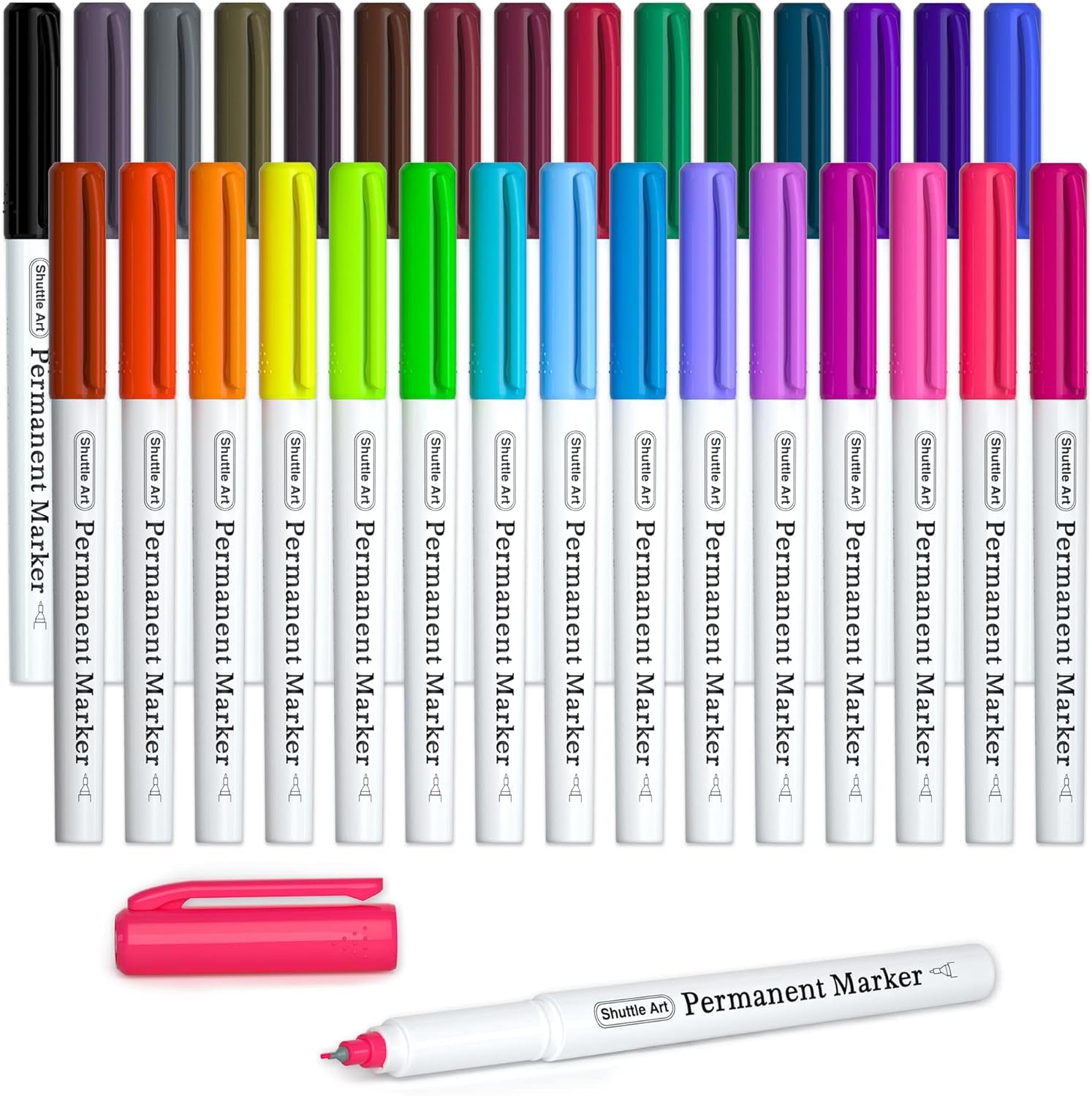 Permanent Marker, 30 Colors Ultra Fine Point, Assorted Colors, Works on Plastic,Wood,Stone,Metal and Glass for Kids Adult Coloring Doodling Marking