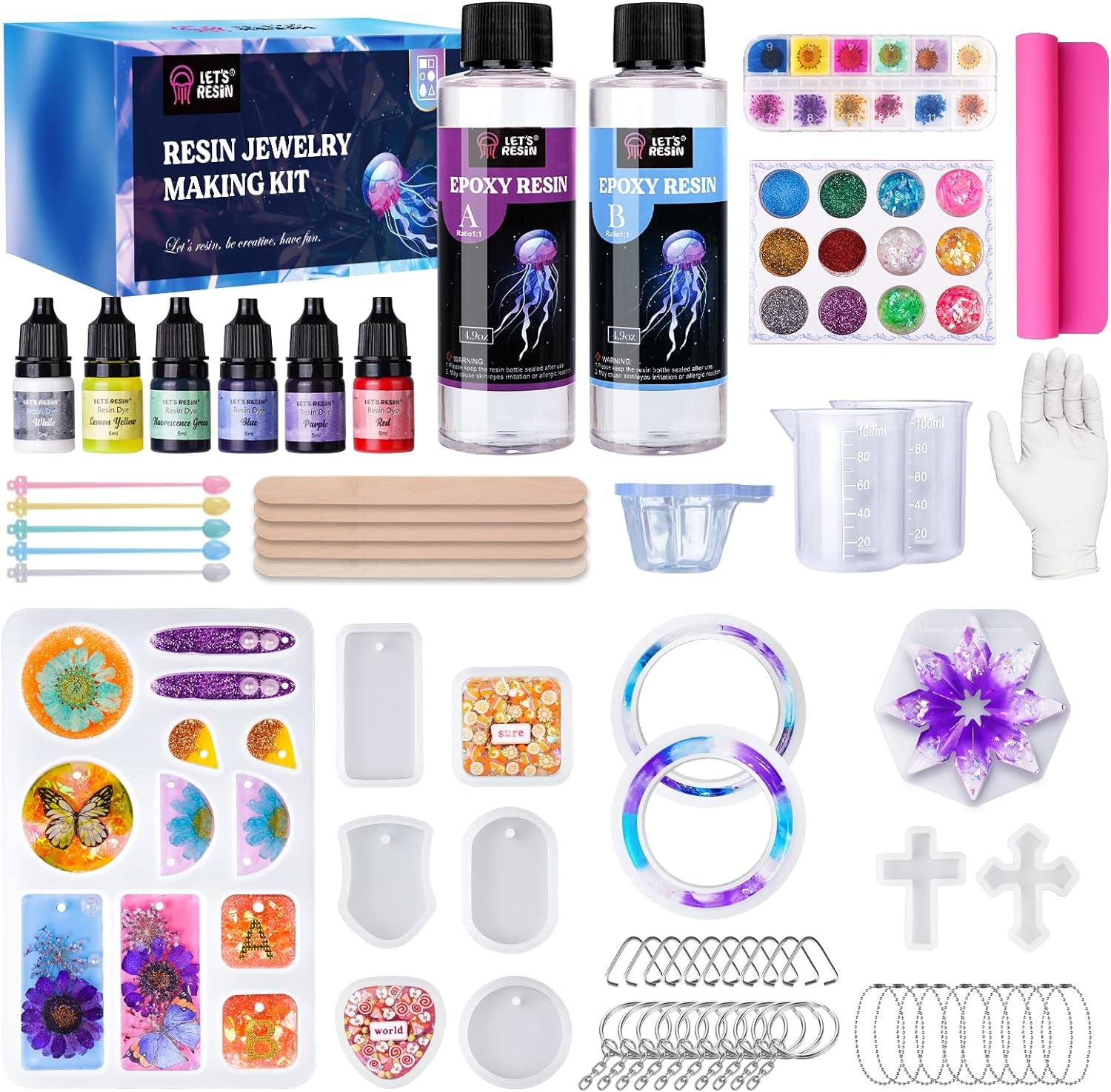 Crystal Epoxy Resin Jewelry Making Kit,Epoxy Starter Kit Casting Resin Molds Kit for Beginner Include 12 Pcs Silicone Molds,9.8Oz Resin,Resin Tools and Resin Supplies
