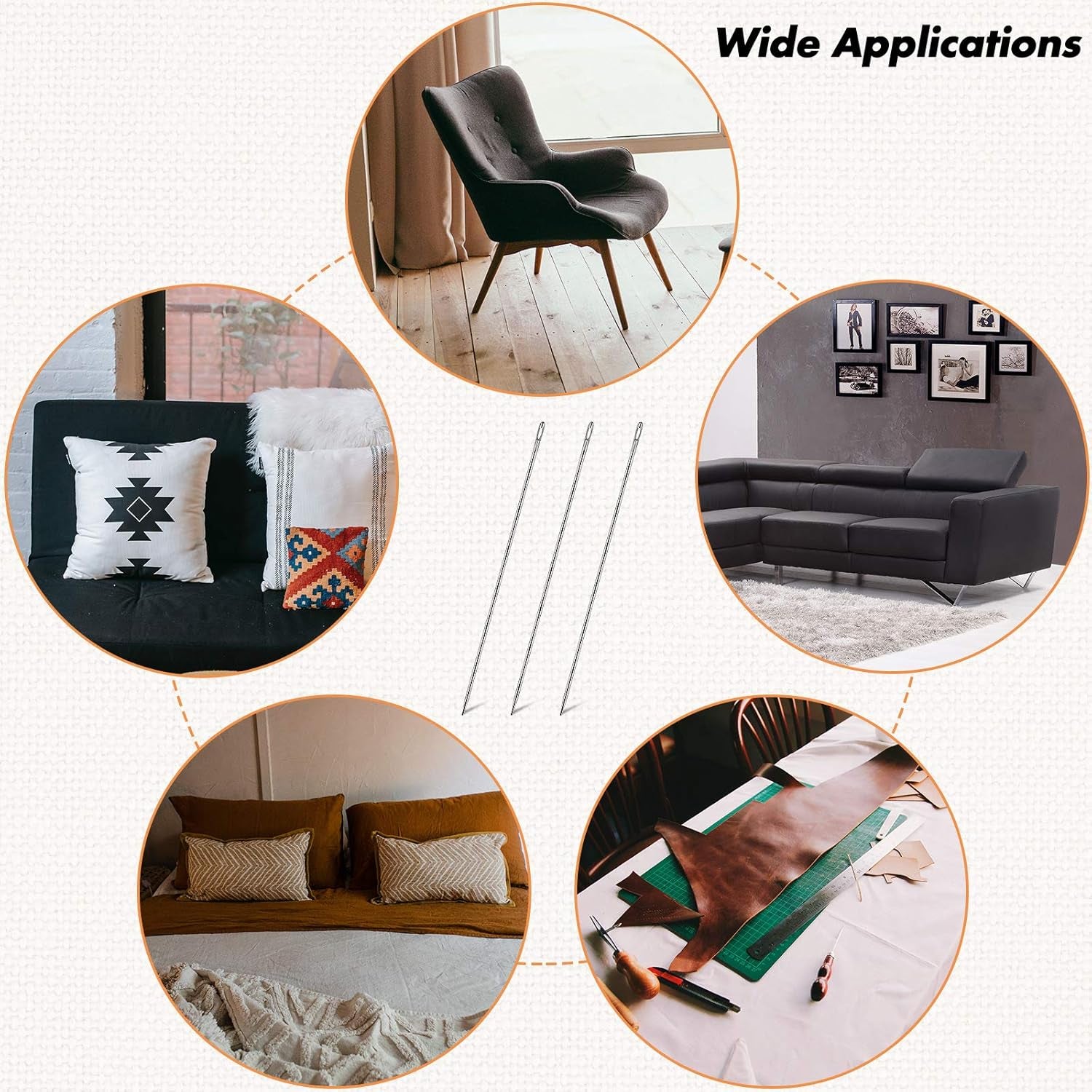 3 Pieces 12 Inch Upholstery Needle Extra Long Sewing Needles for Crafts Stainless Steel Straight Hand Upholstery Needle for Tufting Webbing,Sewing Edges and Stitching through Padding, Arts Projects