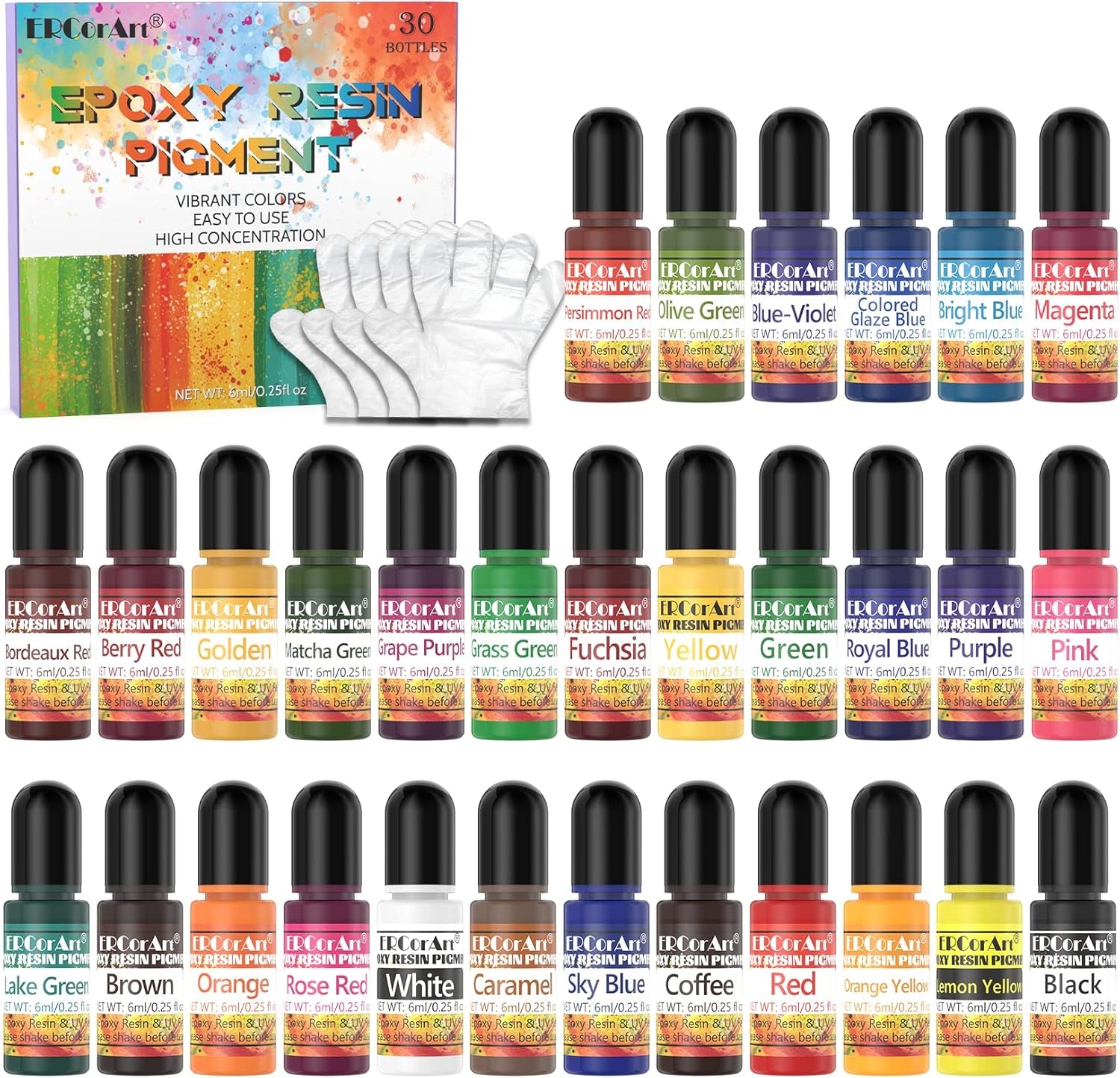 Epoxy Resin Pigment - 30 Colors Transparent UV Resin Dye, Epoxy Resin Color, Highly Concentrated Epoxy Resin Colorant for Resin Jewelry Making Kit, DIY Crafts - 0.25 Oz