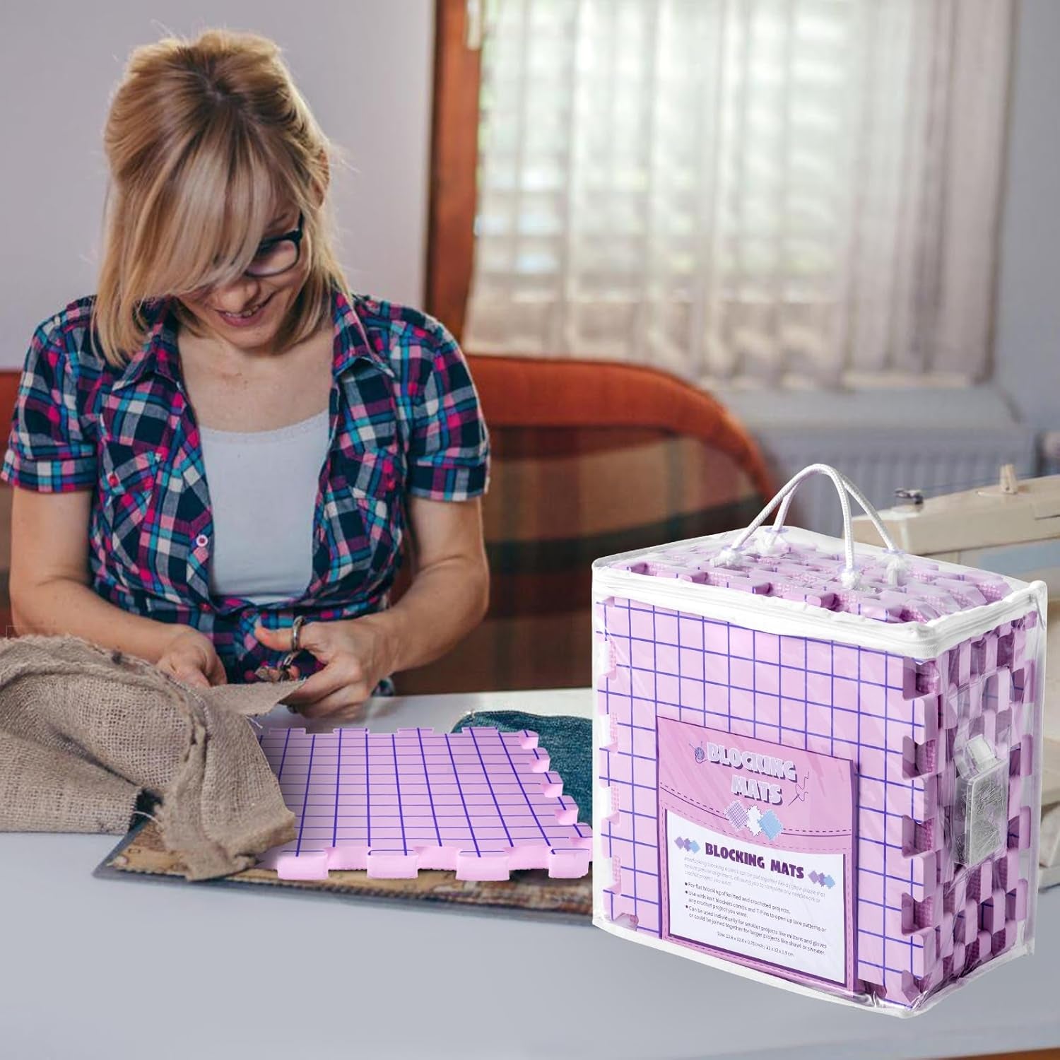 Knitting Blocking Mats and Pins, Blocking Mats for Knitting &amp; Crochet Projects, Extra Thick Knitting Blocking Mats with 150 T-Pins and Storage Bag, Crochet Blocking Board for Crocheting