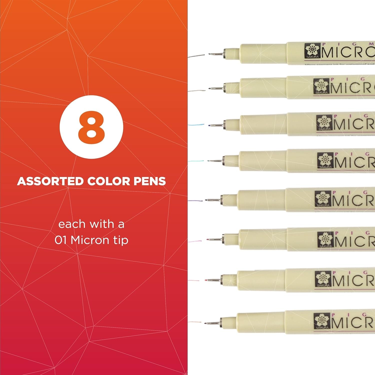 Pigma Micron Fineliner Pens - Archival Black and Colored Ink Pens - Pens for Writing, Drawing, or Journaling - Black and Colored Ink - 01 Point Size - 8 Pack
