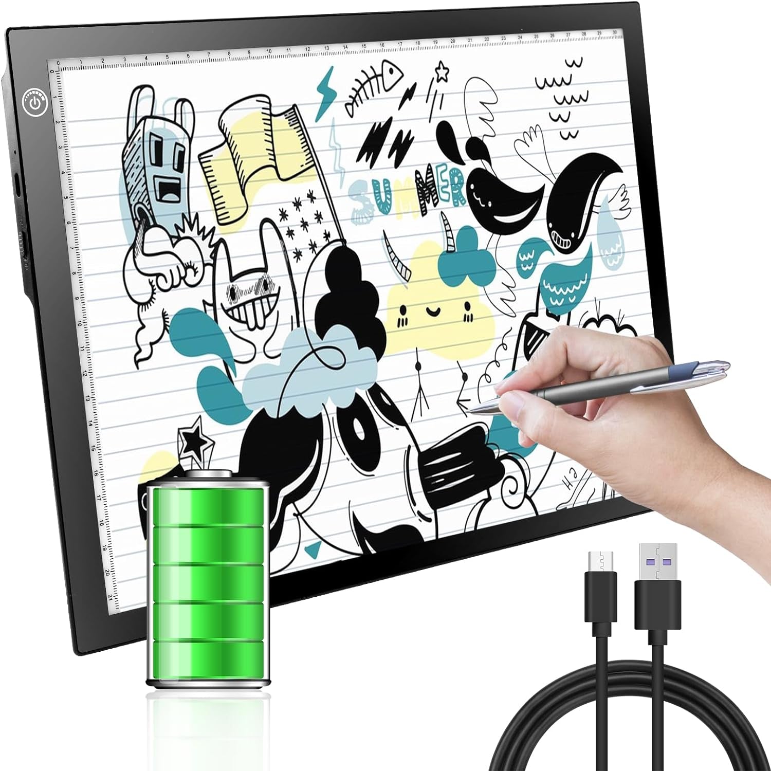 A4 Rechargeable Light Pad, Portable LED Light up Box Ultra-Thin Dimmable Battery Powered Bright Copy Board for Weeding Vinyl, Sketching,Drawing,Tracing and Diamond Art