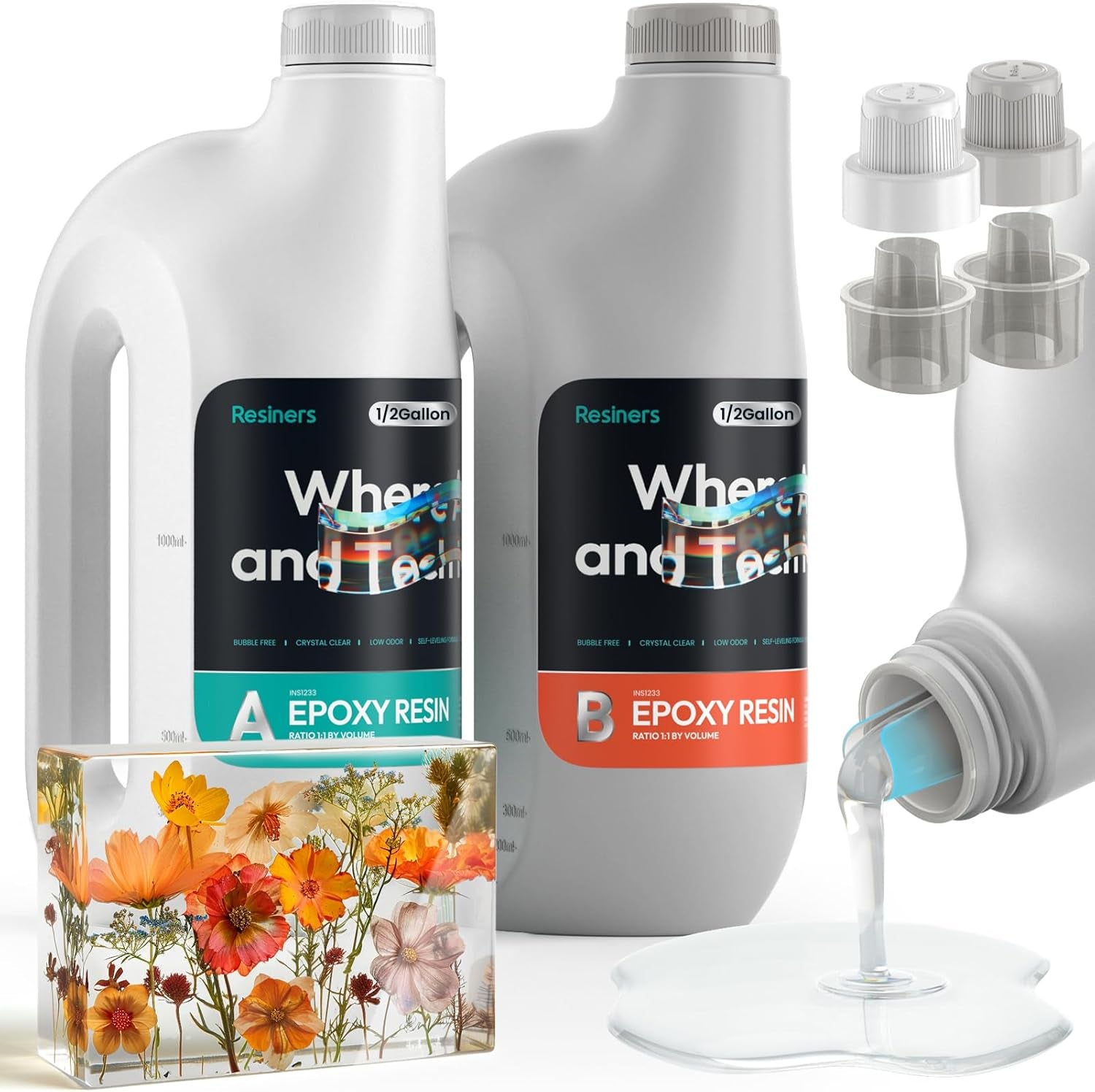 Epoxy Resin 1 Gallon - Crystal Clear Epoxy Resin Kit with Diversion Port - High Gloss No Yellowing No Bubble Art Resin for Mold Casting Jewelry Making Table Top Wood Coating DIY Crafts