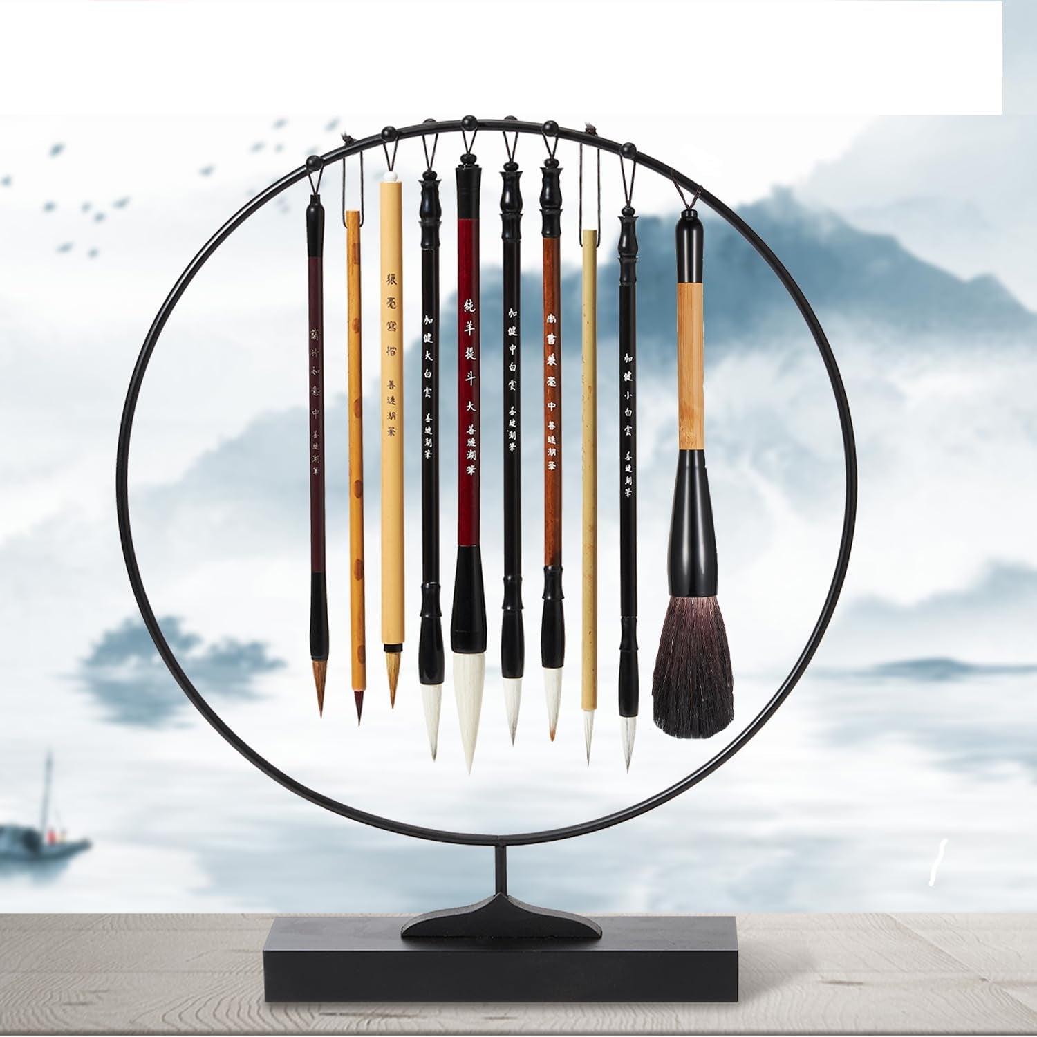 10Pcs Chinese Calligraphy Brushes Set, Painting Writing Brush, Kanji Japanese Sumi Drawing Brushes with Roll-Up Bamboo Brush Holder,Watercolor Art Brushes for Beginners