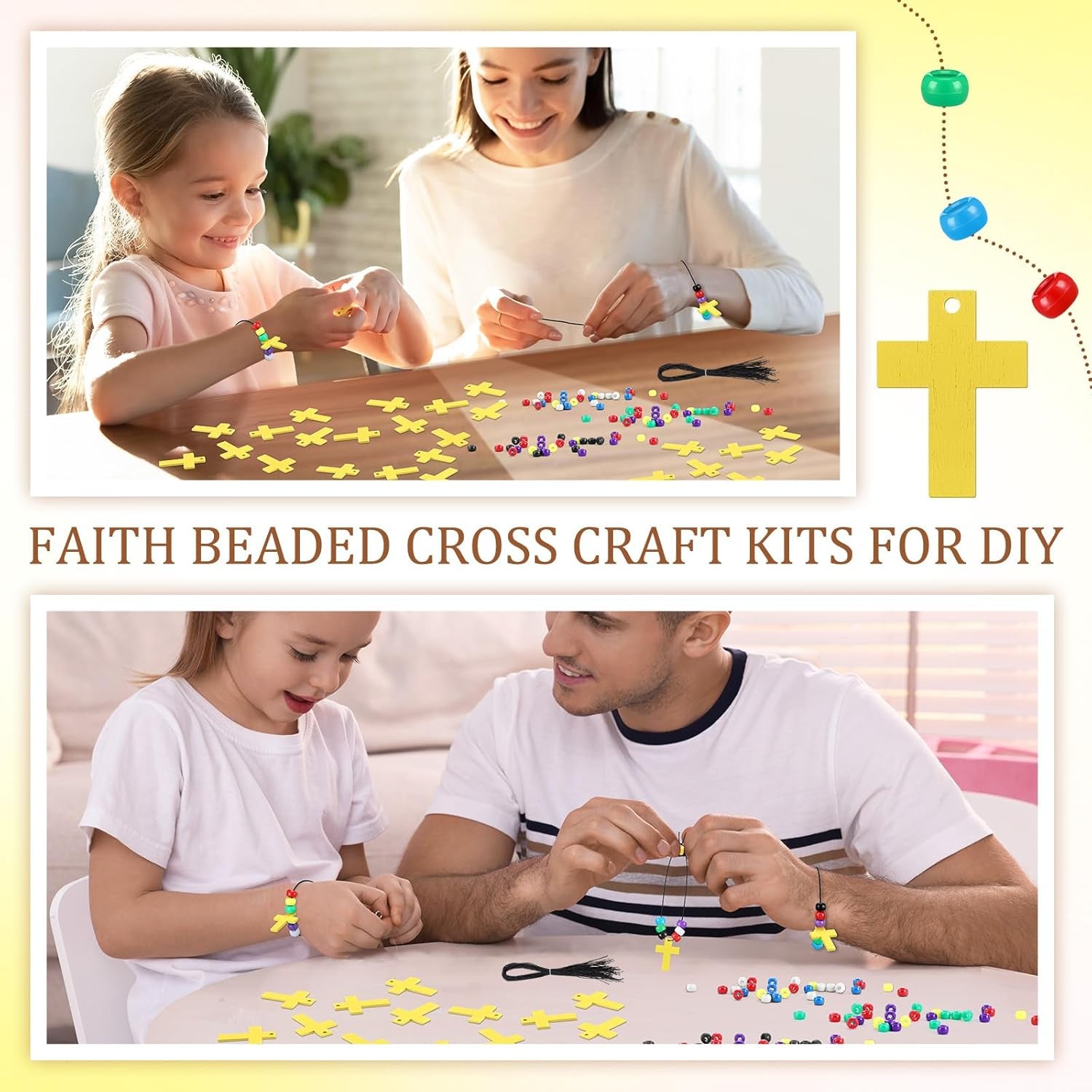 36 Sets Bible Crafts for Kids Wristband Cross Crafts Religious Bead Wristband Kit Christian Faith Jesus Cross Beads DIY Jewelry Making Gifts for VBS Sunday School Supplies Fun Home Activities