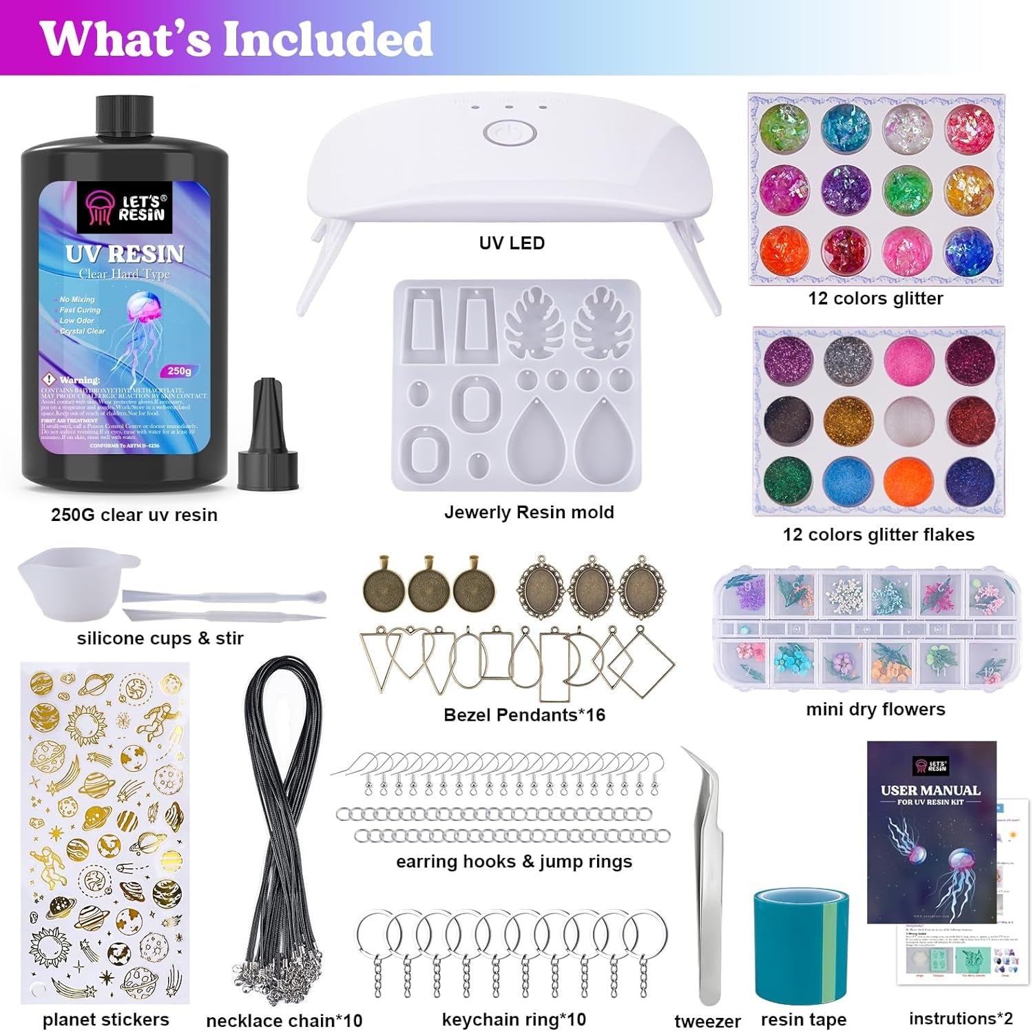 Jewelry Making Kit - 153Pcs Highly Clear Resin with Upgraded UV Lamp, Resin Accessories for Keychains, Jewelry